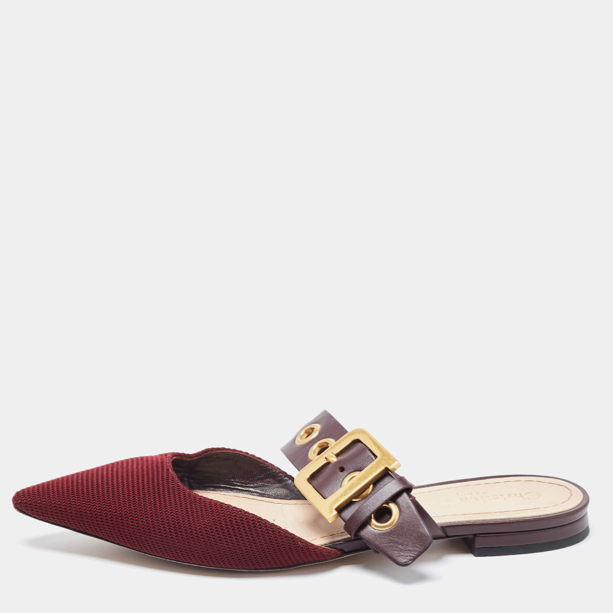 Pre Owned Dior Two Tone Technical Fabric and Leather D-Dior Flat Mules Size 38