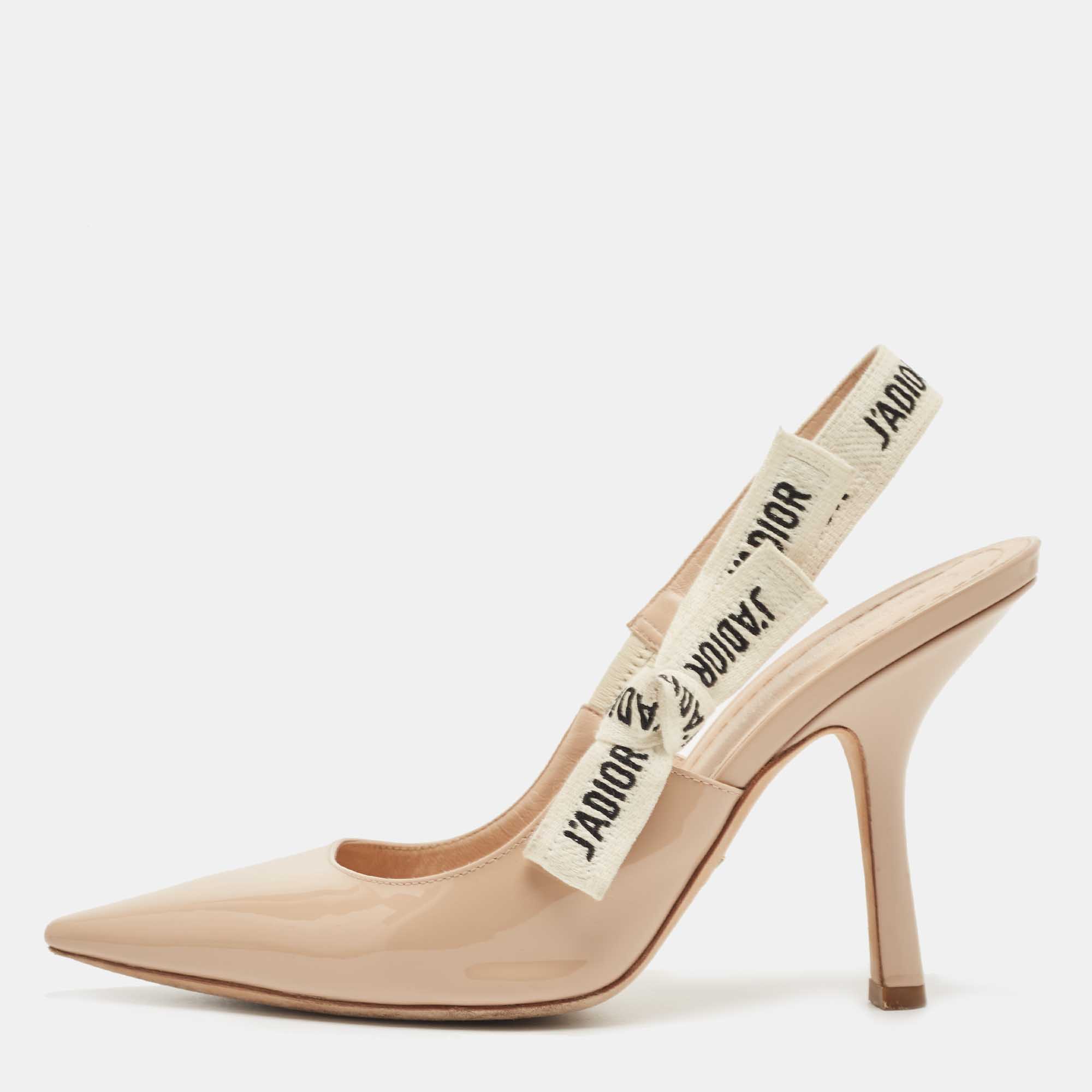 Pre Owned Dior Beige Patent Leather J'adior Slingback Pumps Size 37