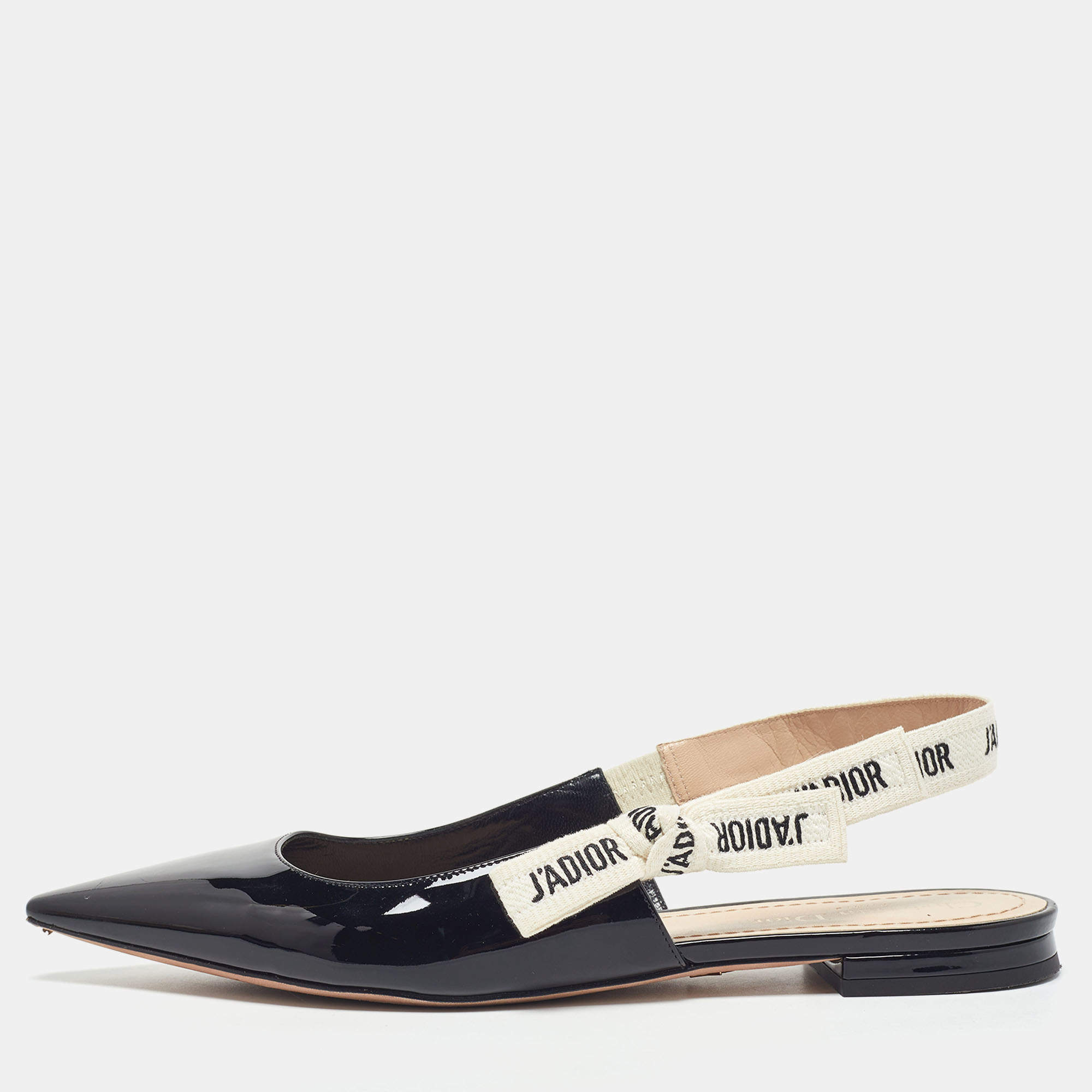 Pre Owned Dior Black Patent Leather J'Adior Slingback Flats Size 40