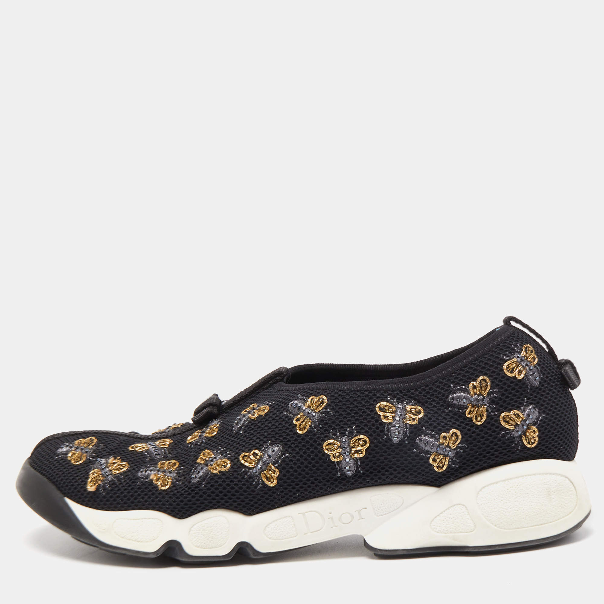 Pre Owned Dior Black Mesh Embellished Fusion Sneakers Size 40