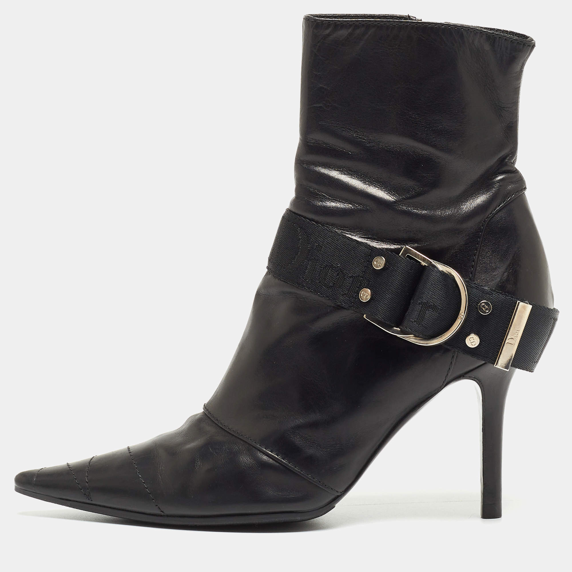 Dior Black Leather Pointed Toe Ankle Boots Size 36