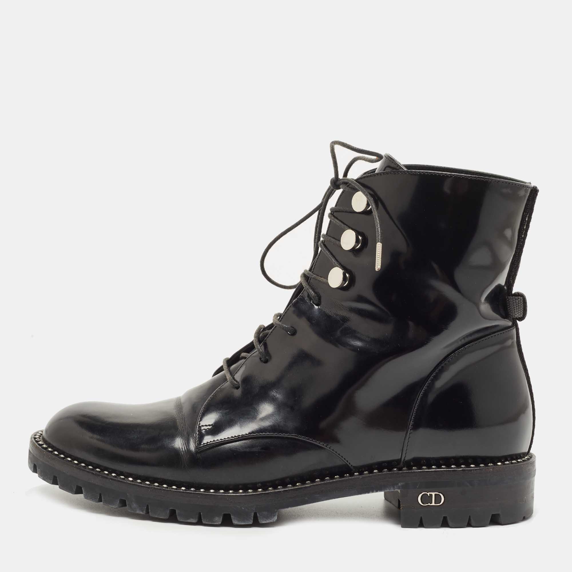 Pre Owned Dior Black Leather Ankle Boots Size 36.5