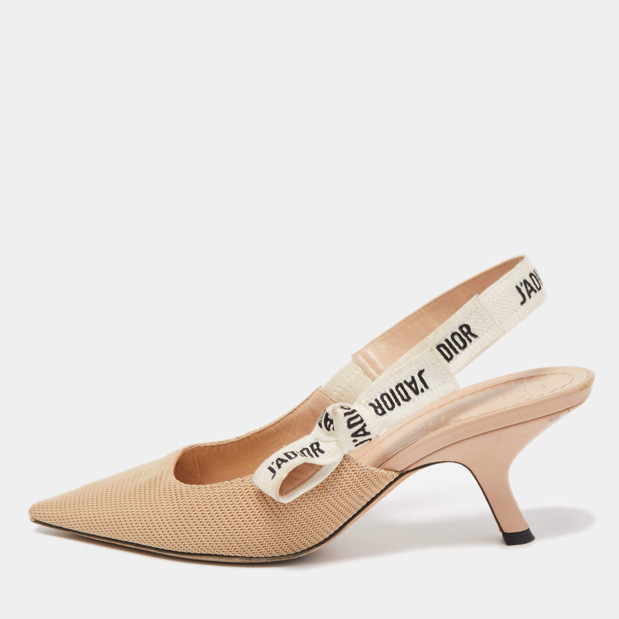 Dior Beige Canvas J'adior Slingback Pumps Size 37.5