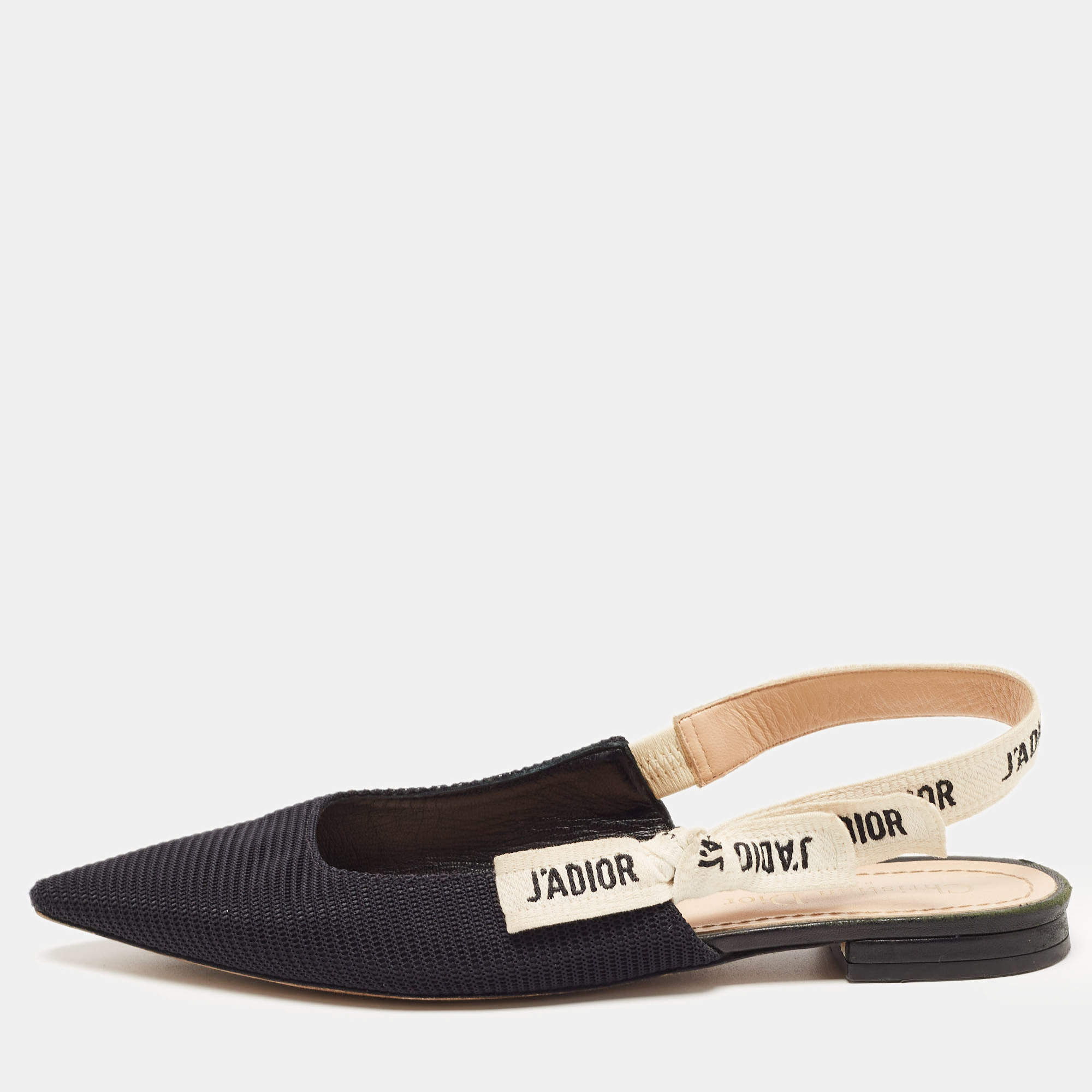 Dior Black Technical Fabric J'adior Slingback Flats Size 36.5