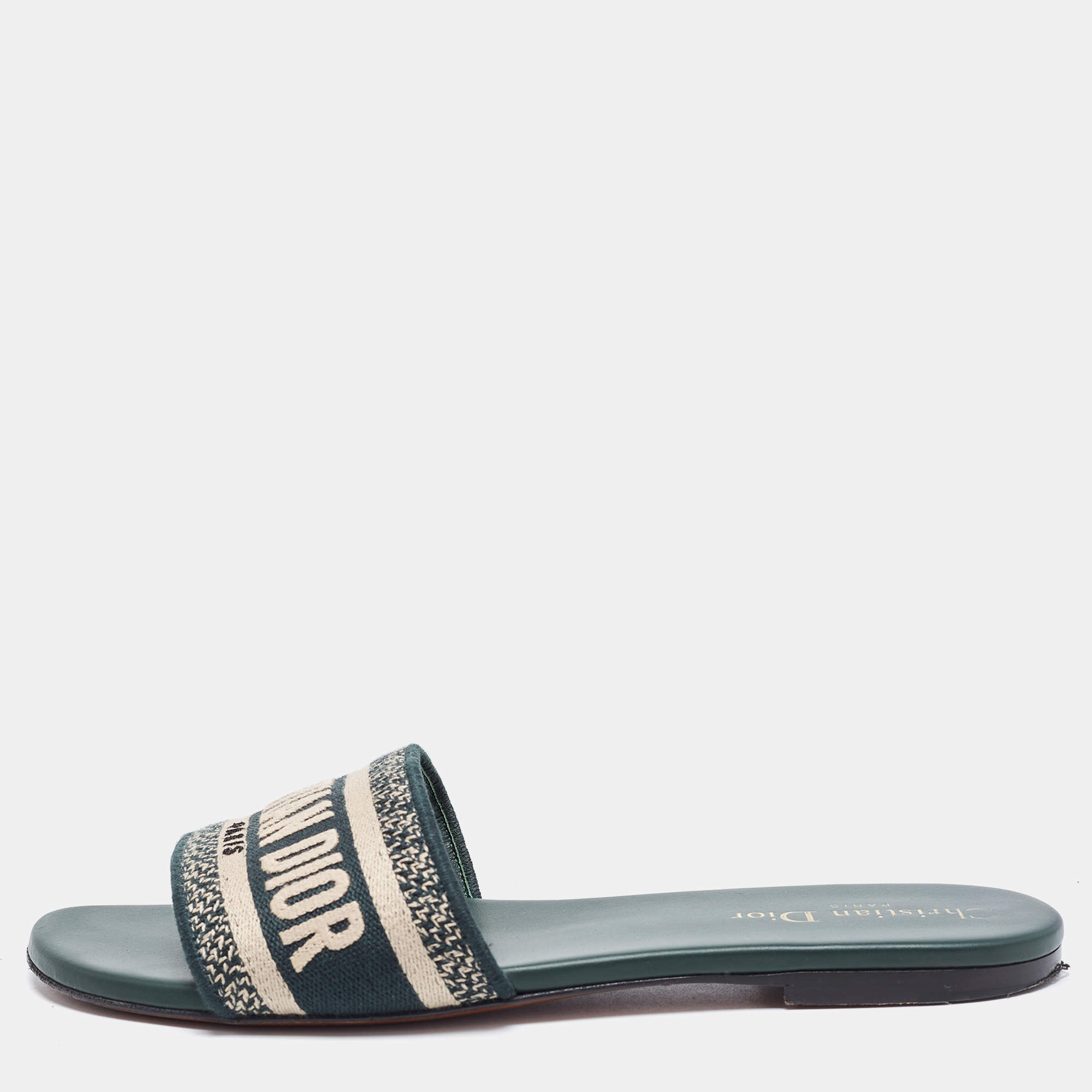 Dior Two Tone Embroidered Canvas Dway Flat Slides Size 38