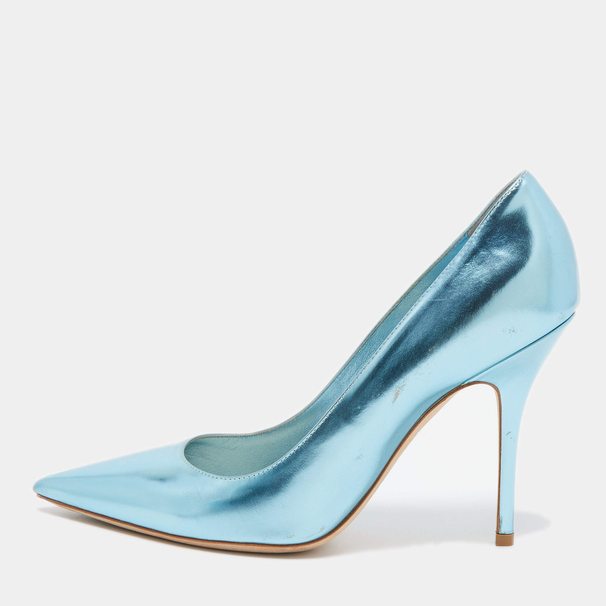 Pre Owned Dior Metallic Blue Leather Cherie Pointed Toe Pumps Size 38.5