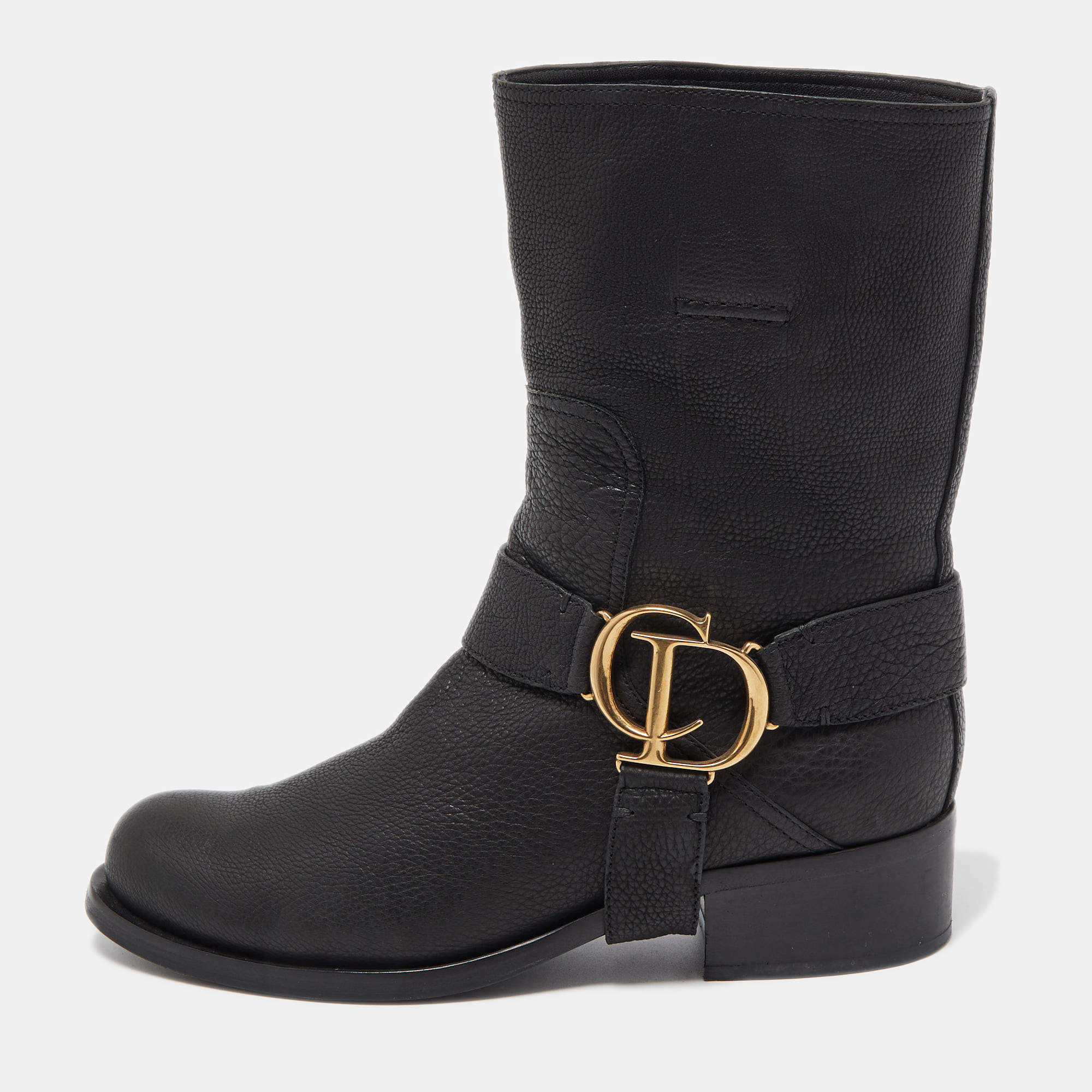 Dior Black Leather CD Logo Ankle Boots Size 37