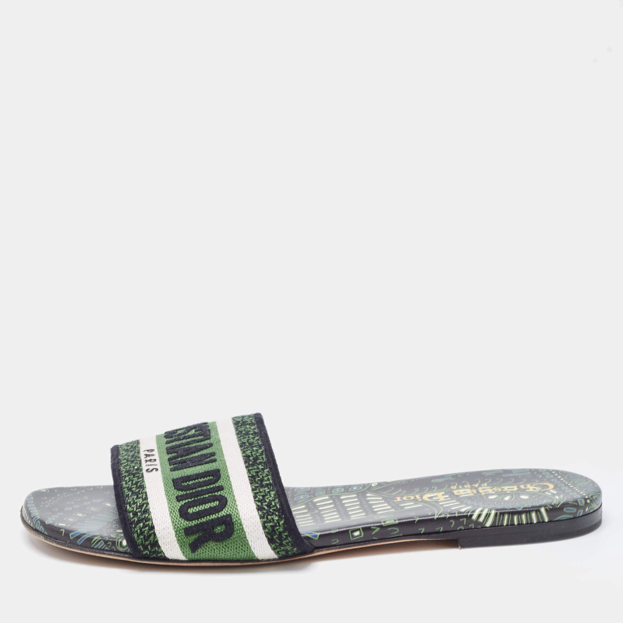 Pre Owned Dior Tricolor Embroidered Canvas Dway Flat Slides Size 35.5