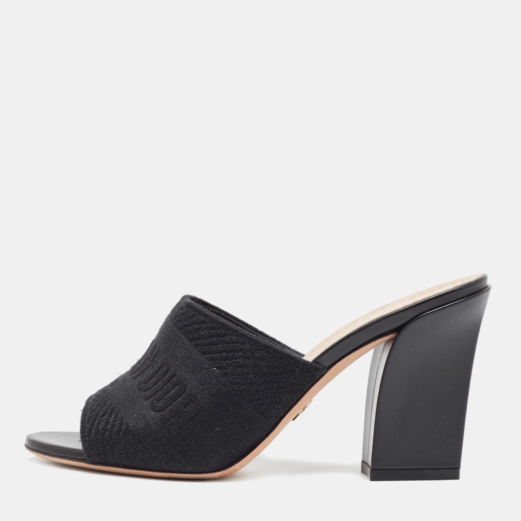 Dior Black Canvas Dway Mules Size 36.5