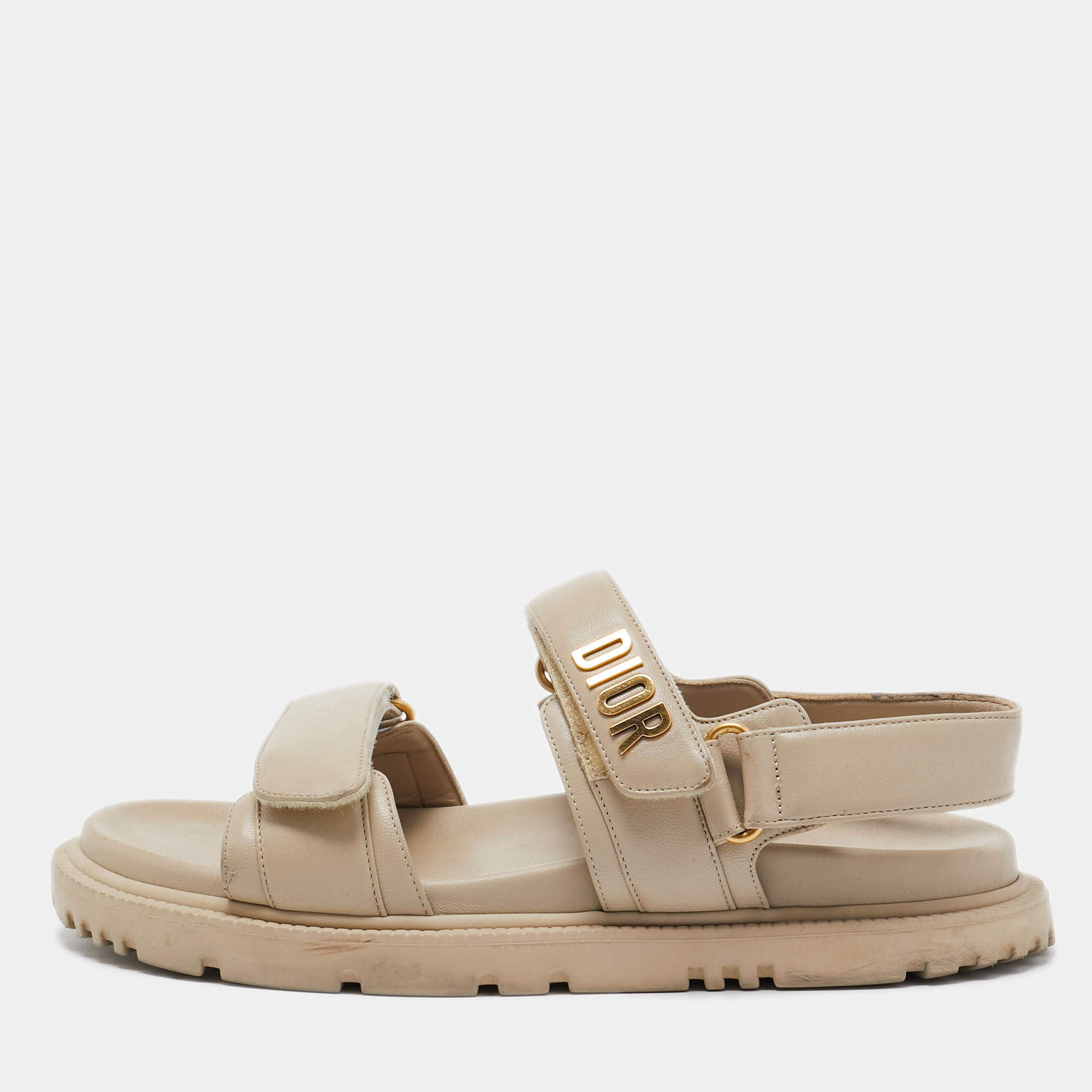 Dior Beige Leather Dior Act Flat Sandals Size 39