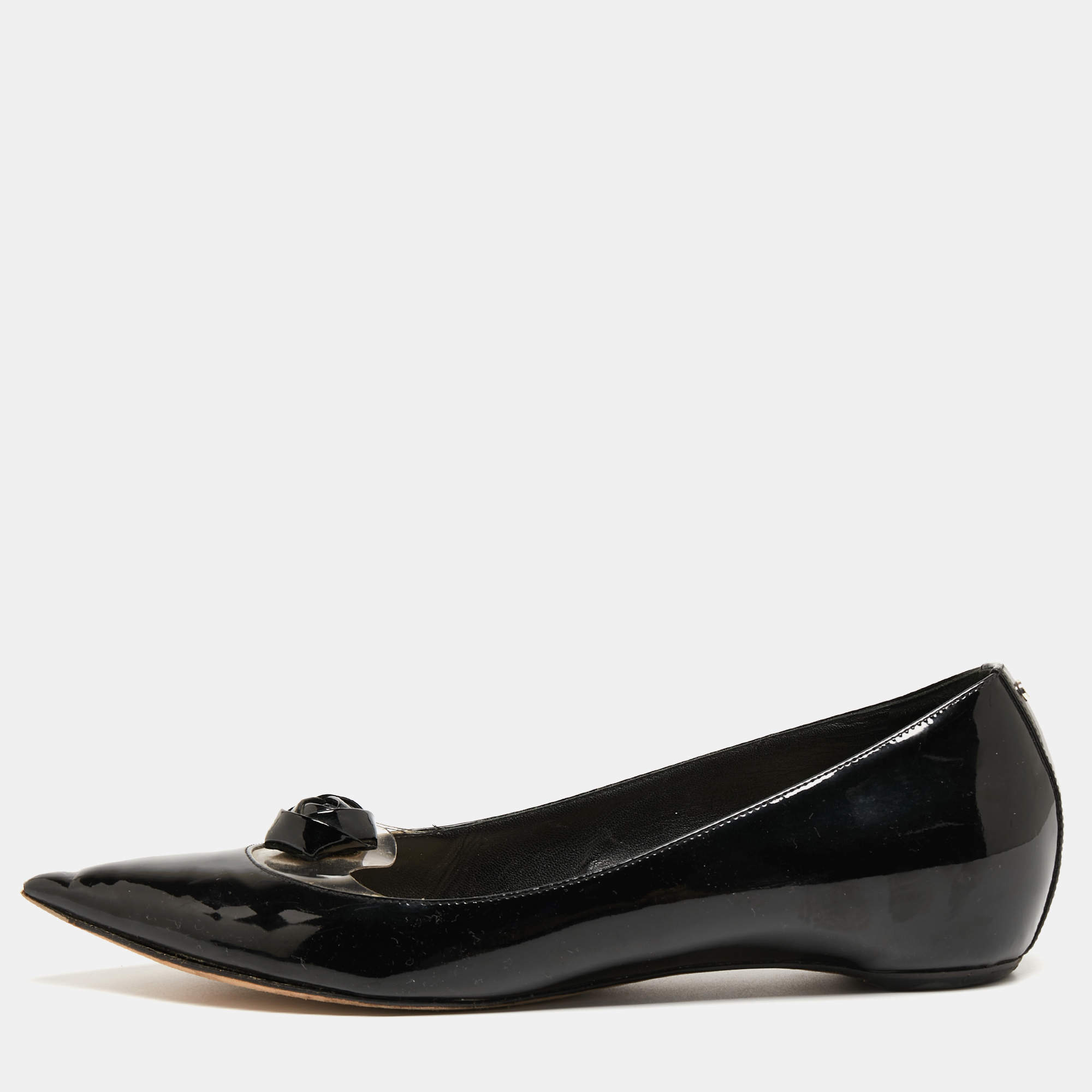 Pre Owned Dior Black Patent Leather and PVC Pointed Toe Ballet Flats Size 40.5