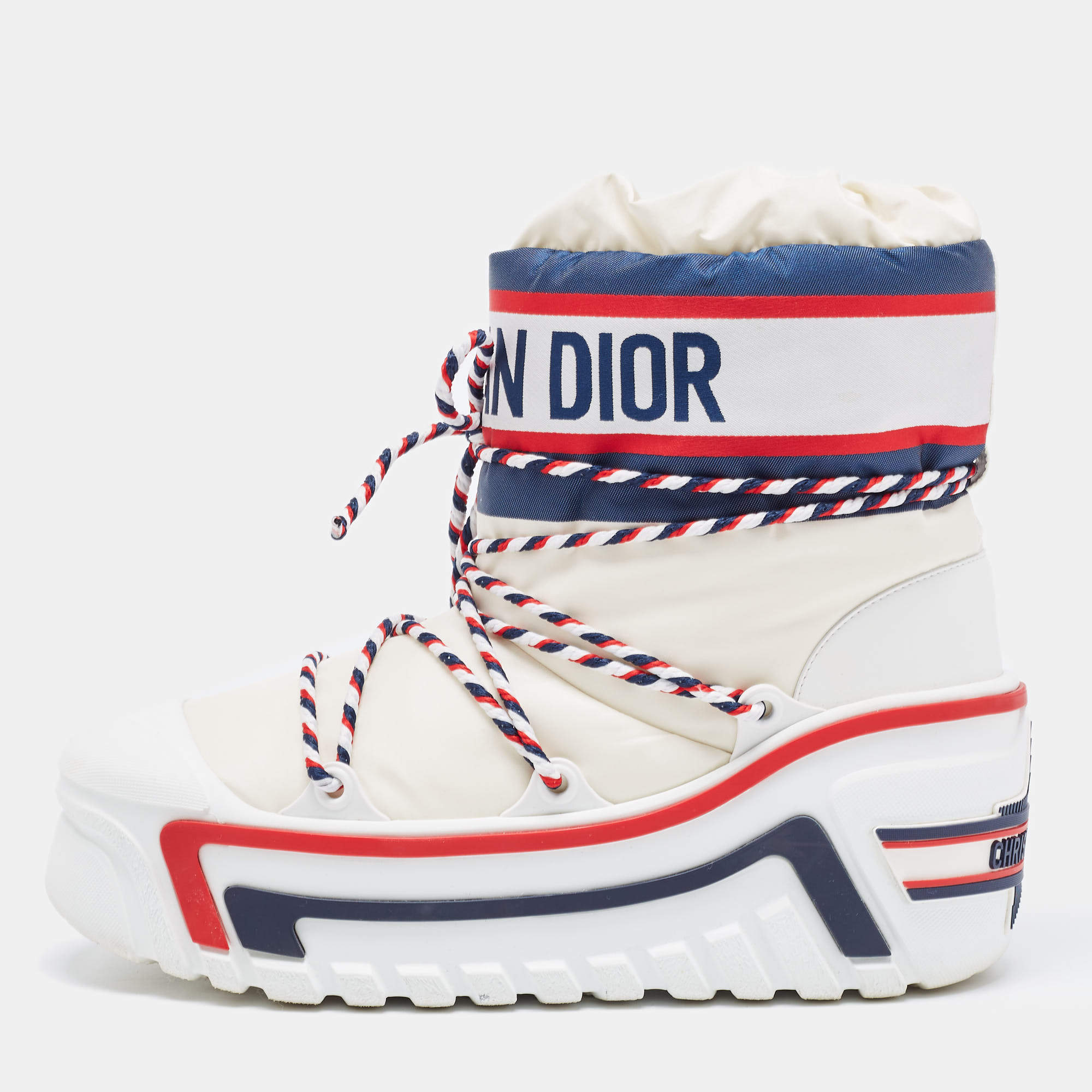 Pre Owned Dior Multicolor Nylon and Leather DiorAlps Ankle Boots Size 39-40