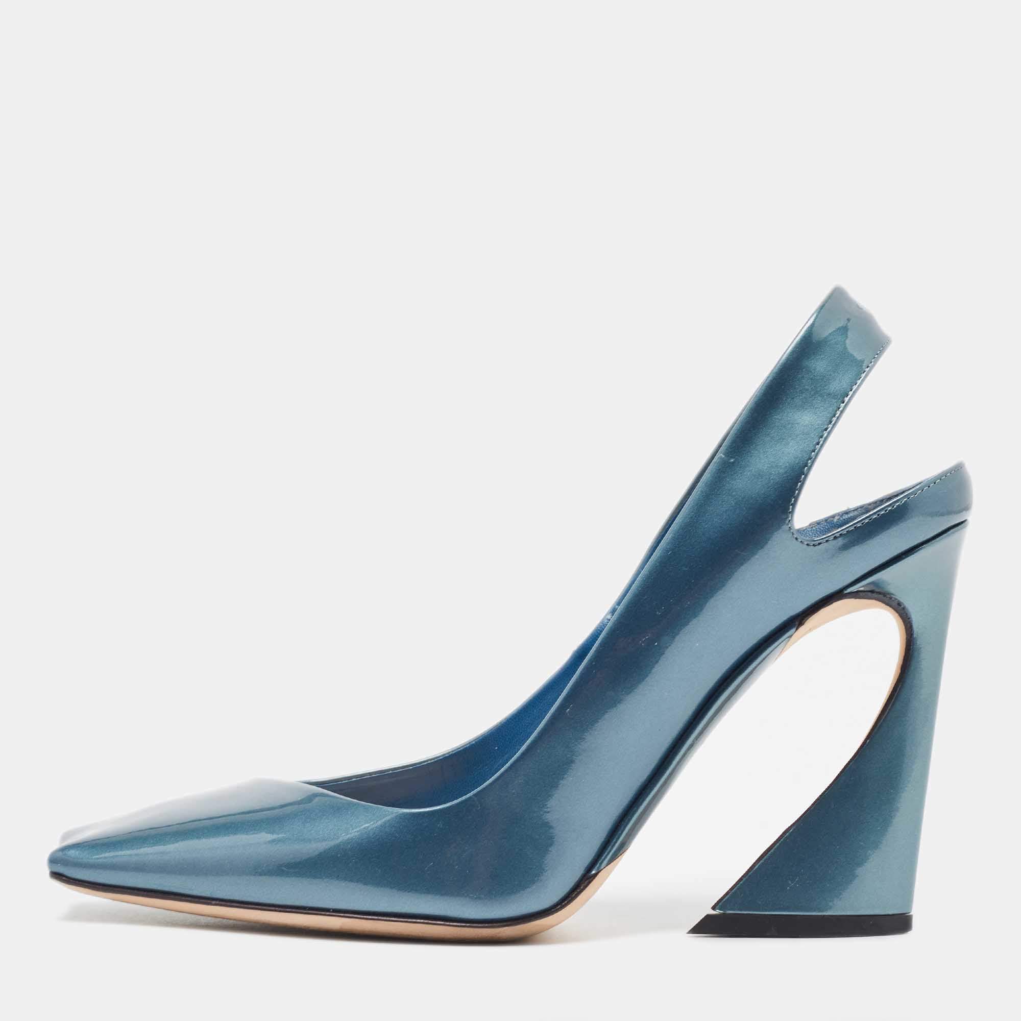Dior Blue Patent Slingback Pumps Size 39
