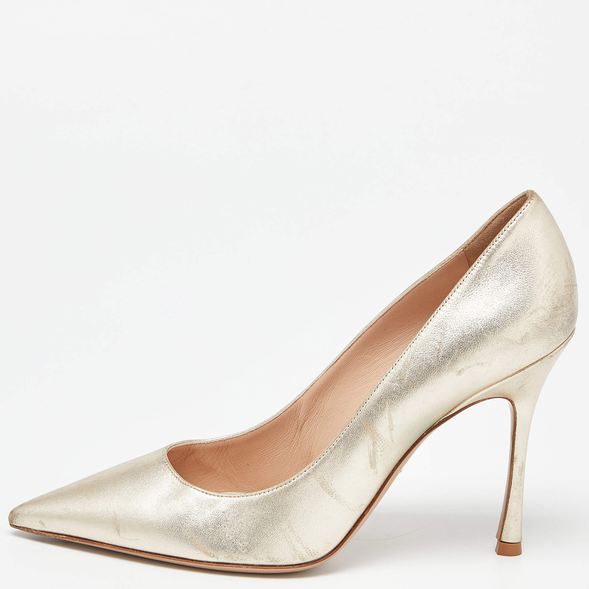 Dior Gold Leather Pointed Toe Pumps Size 38