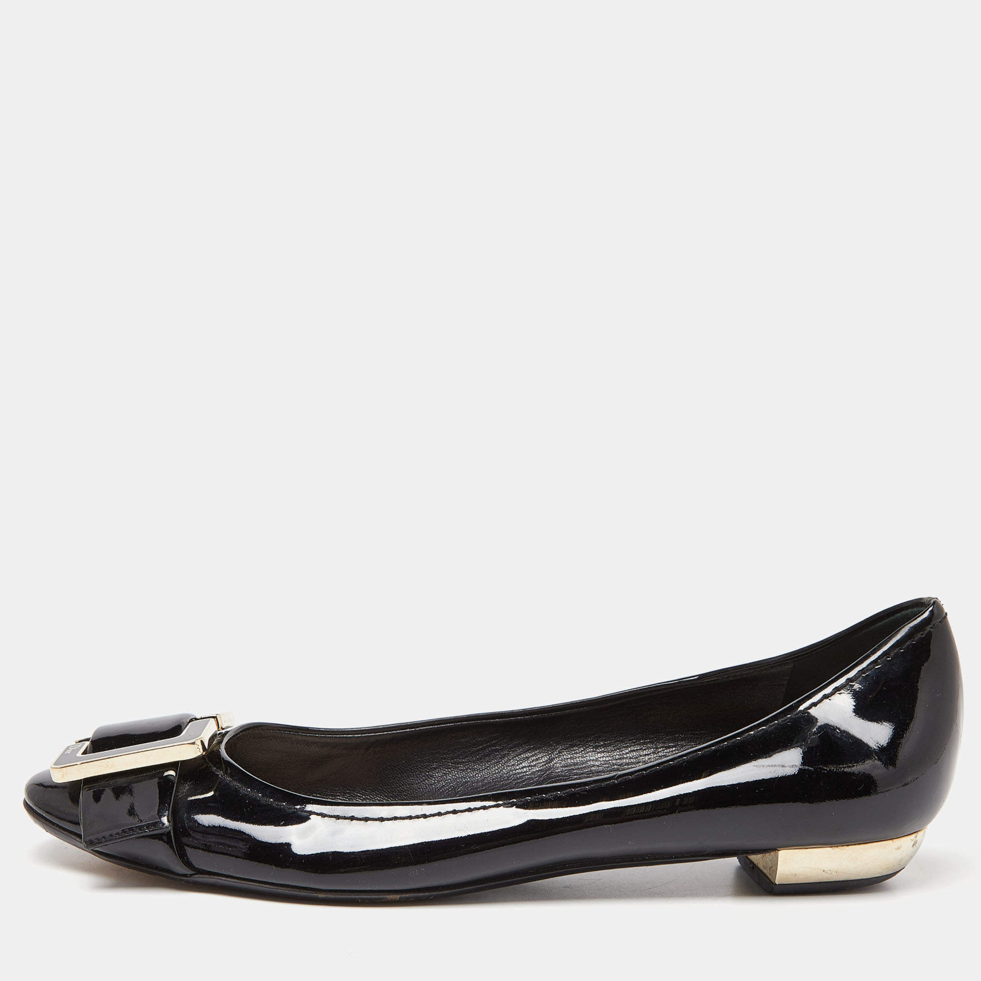 Pre Owned Dior Black Patent Leather Logo Ballet Flats Size 38.5