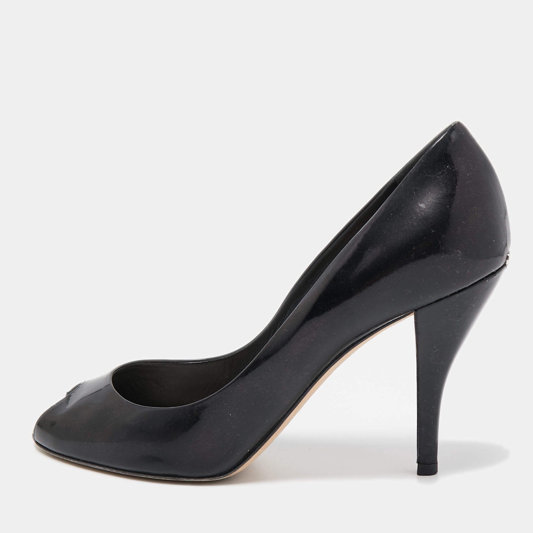 Dior Black Patent Miss Dior Peep Toe Pumps Size 38