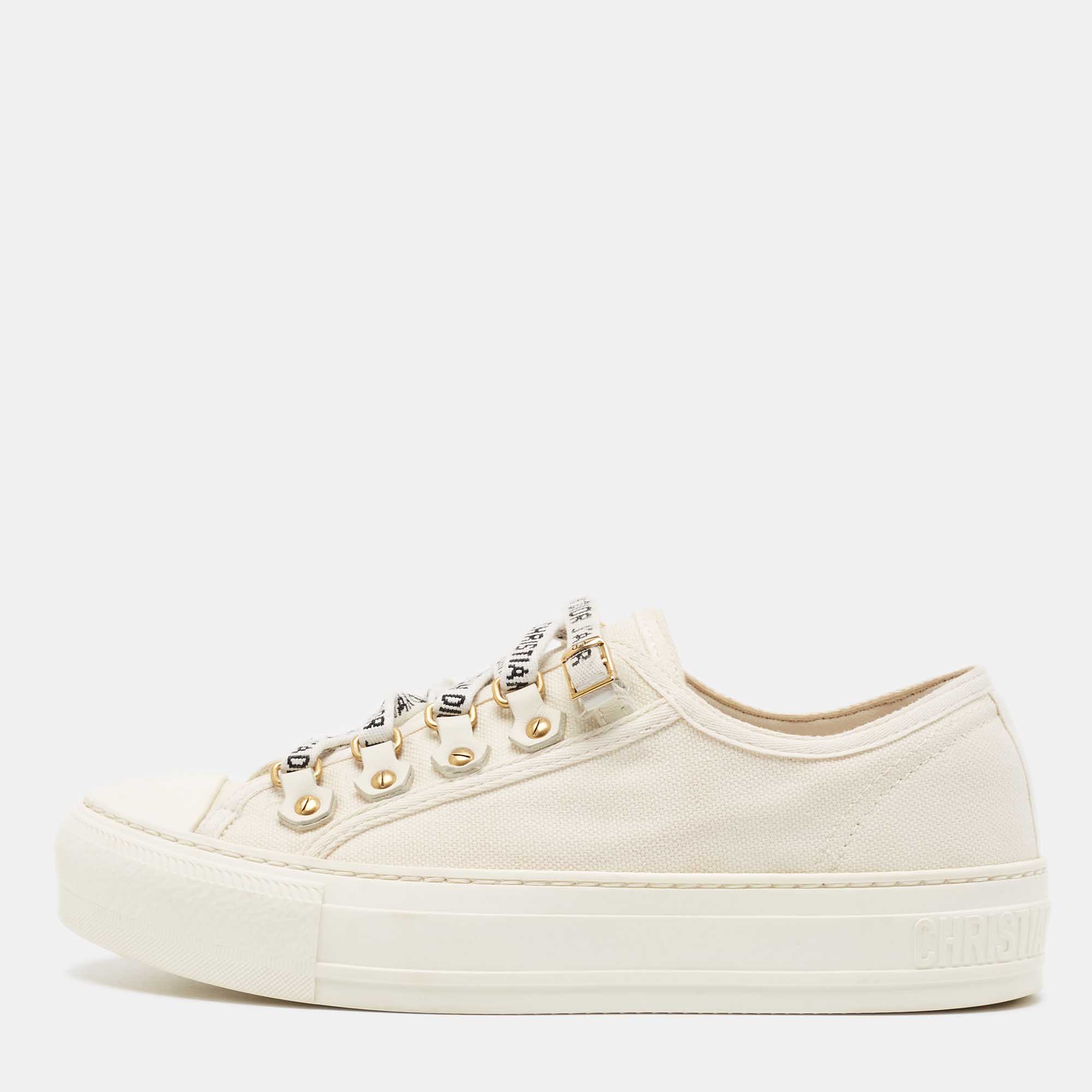 Pre Owned Dior Off White Canvas Walk'n'Dior Sneakers Size 35