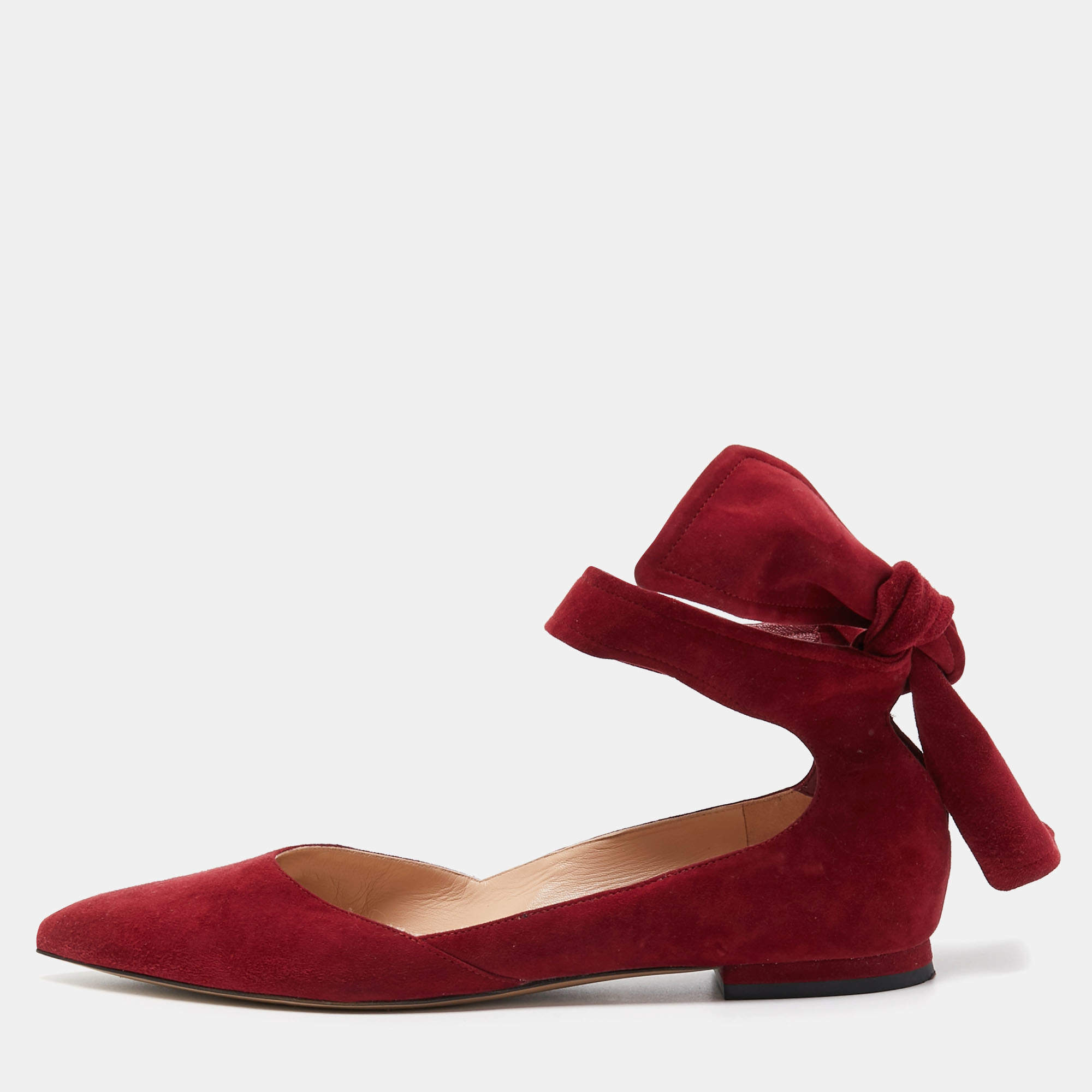 Dior Red Suede Ankle Wrap Ballet Flats Size 38
