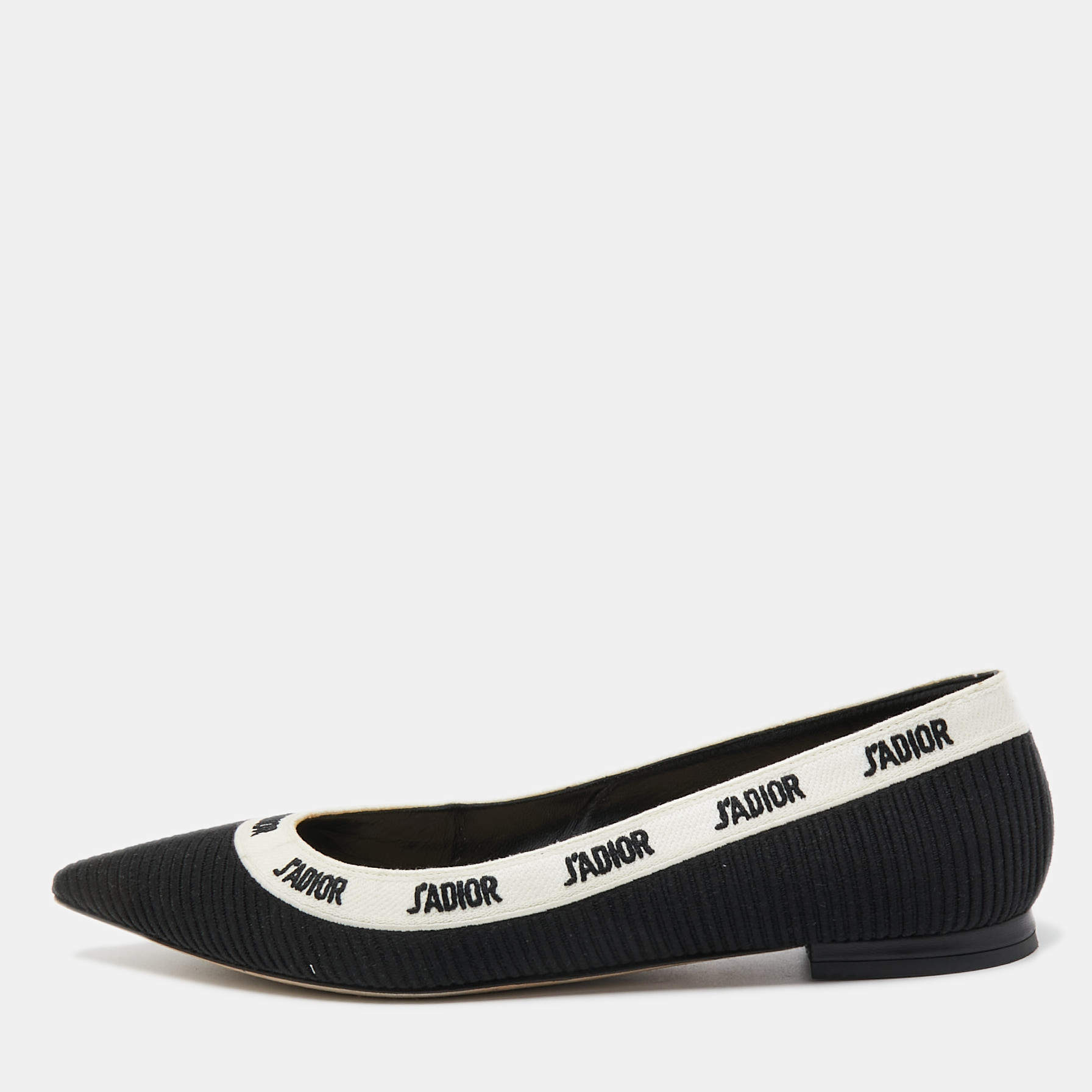 Dior Black/White Canvas J'Adior Ballet Flats Size 37.5