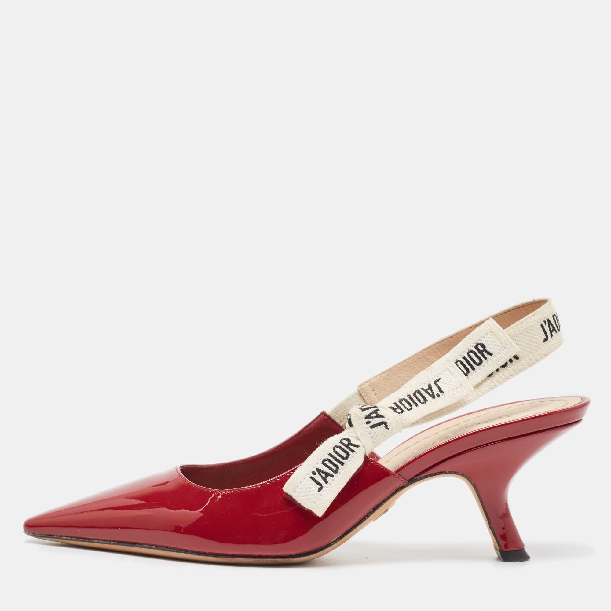 Dior Red Patent Leather J'Adior Slingback Pumps Size 37