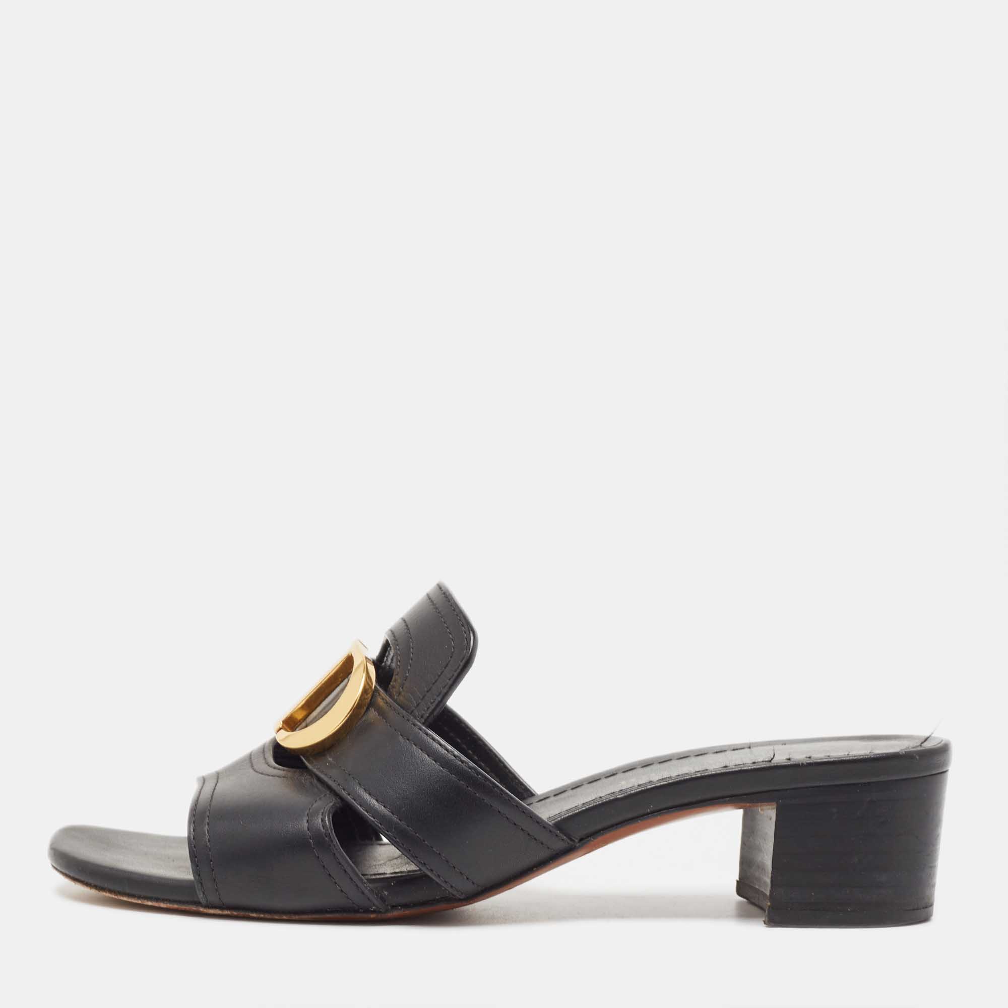 Dior Black Leather 30 Montaigne Slide Sandals Size 36.5  