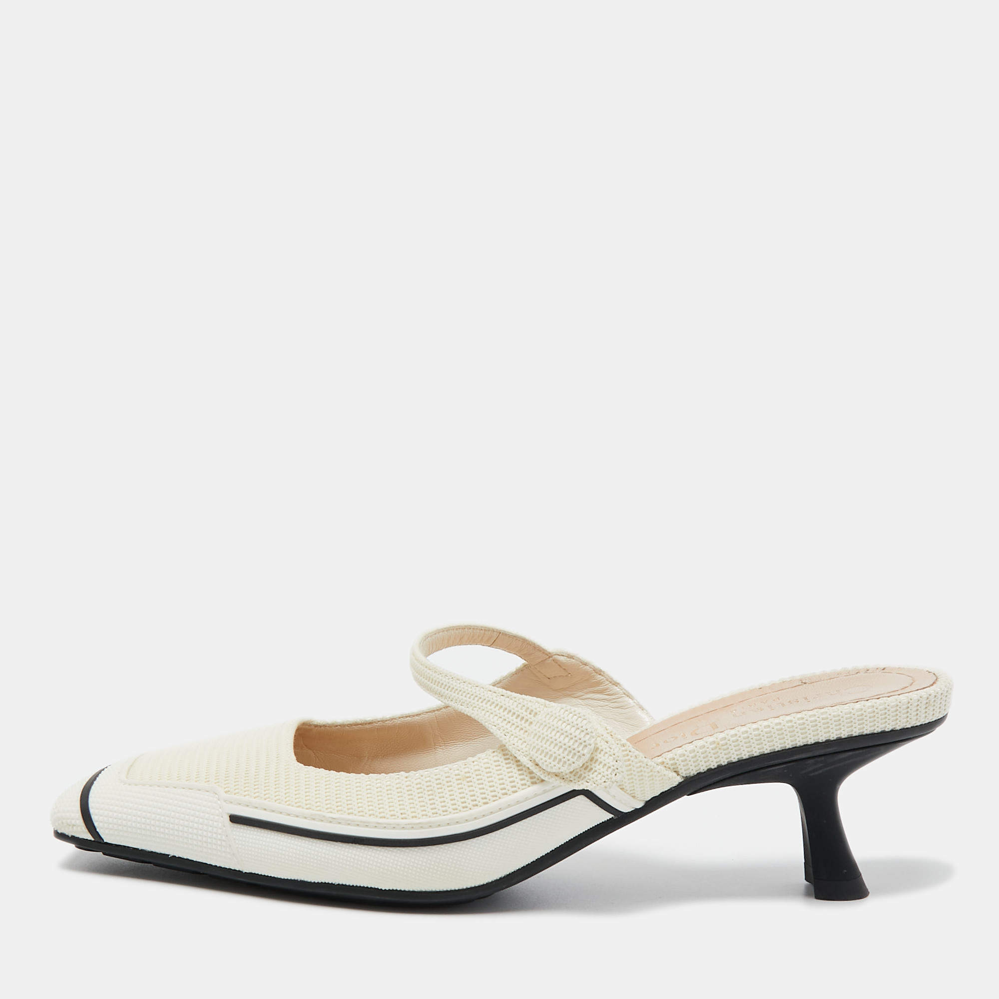 Dior White Canvas And Rubber D-motion Mules Size 36.5