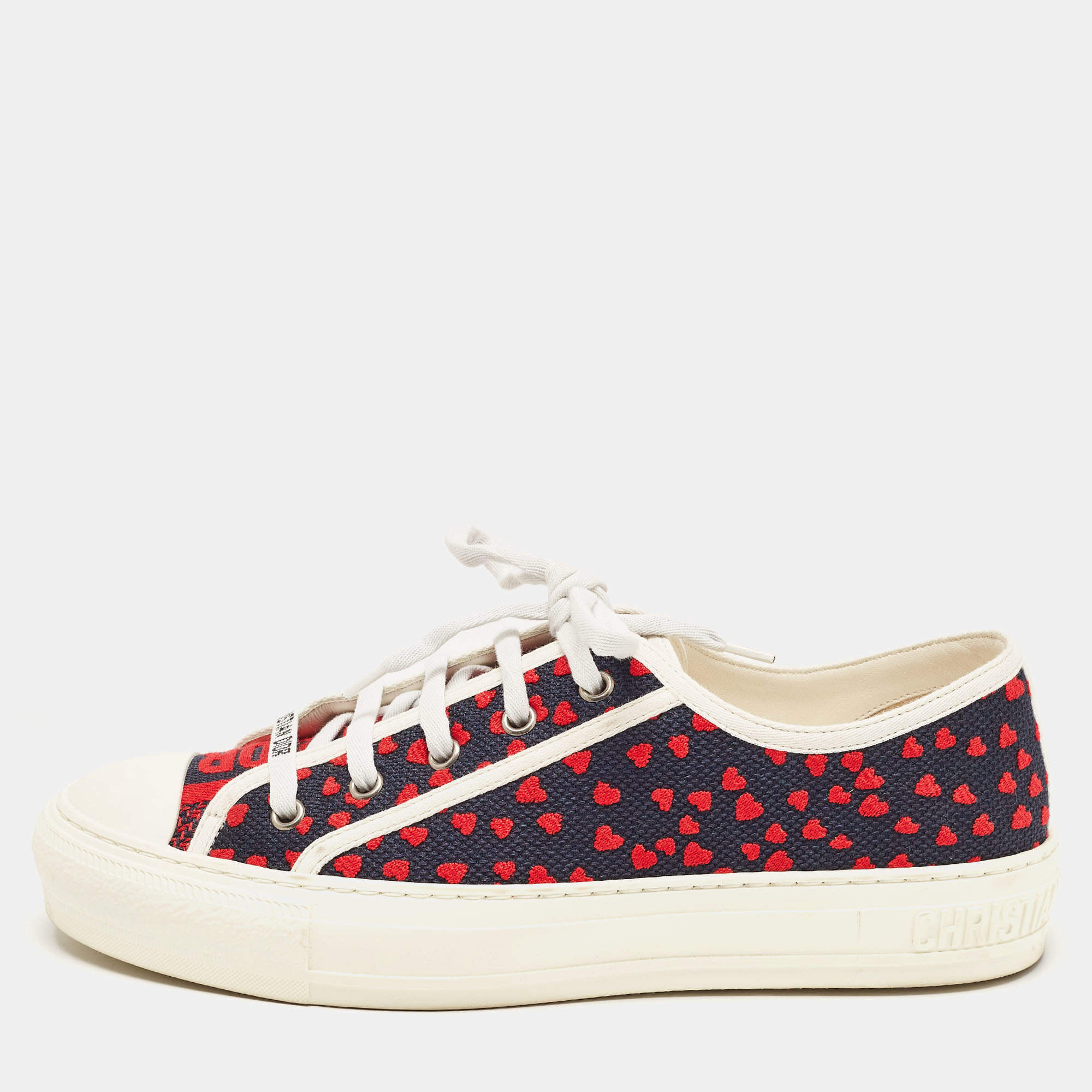 Pre Owned Dior Black/Red Canvas Walk N Dior Pop Heart Sneakers Size 39