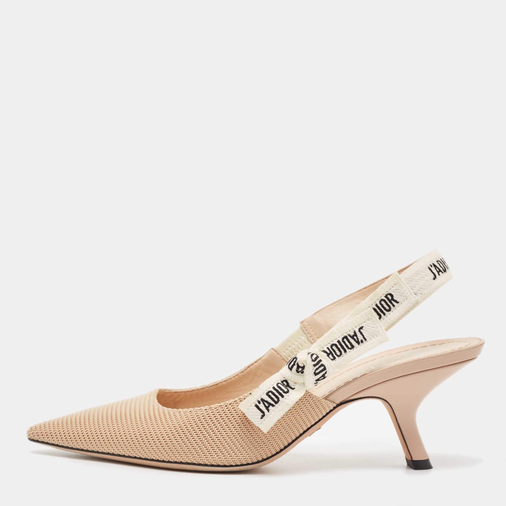 Dior Beige Technical Fabric J'adior Slingback Pumps Size 38