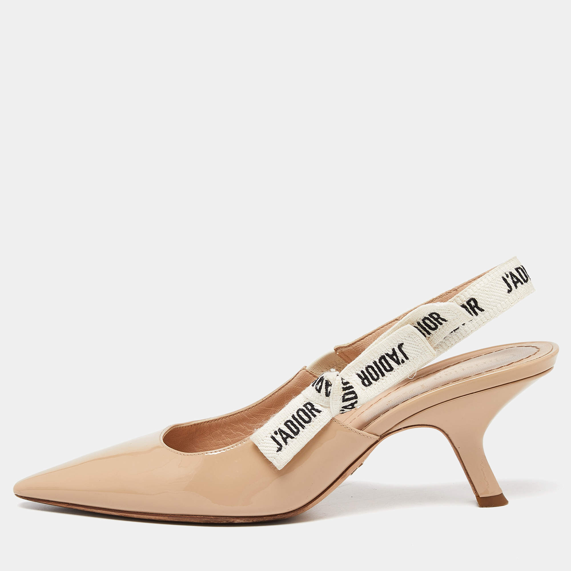 Dior Beige Patent Leather J'adior Slingback Pumps Size 38