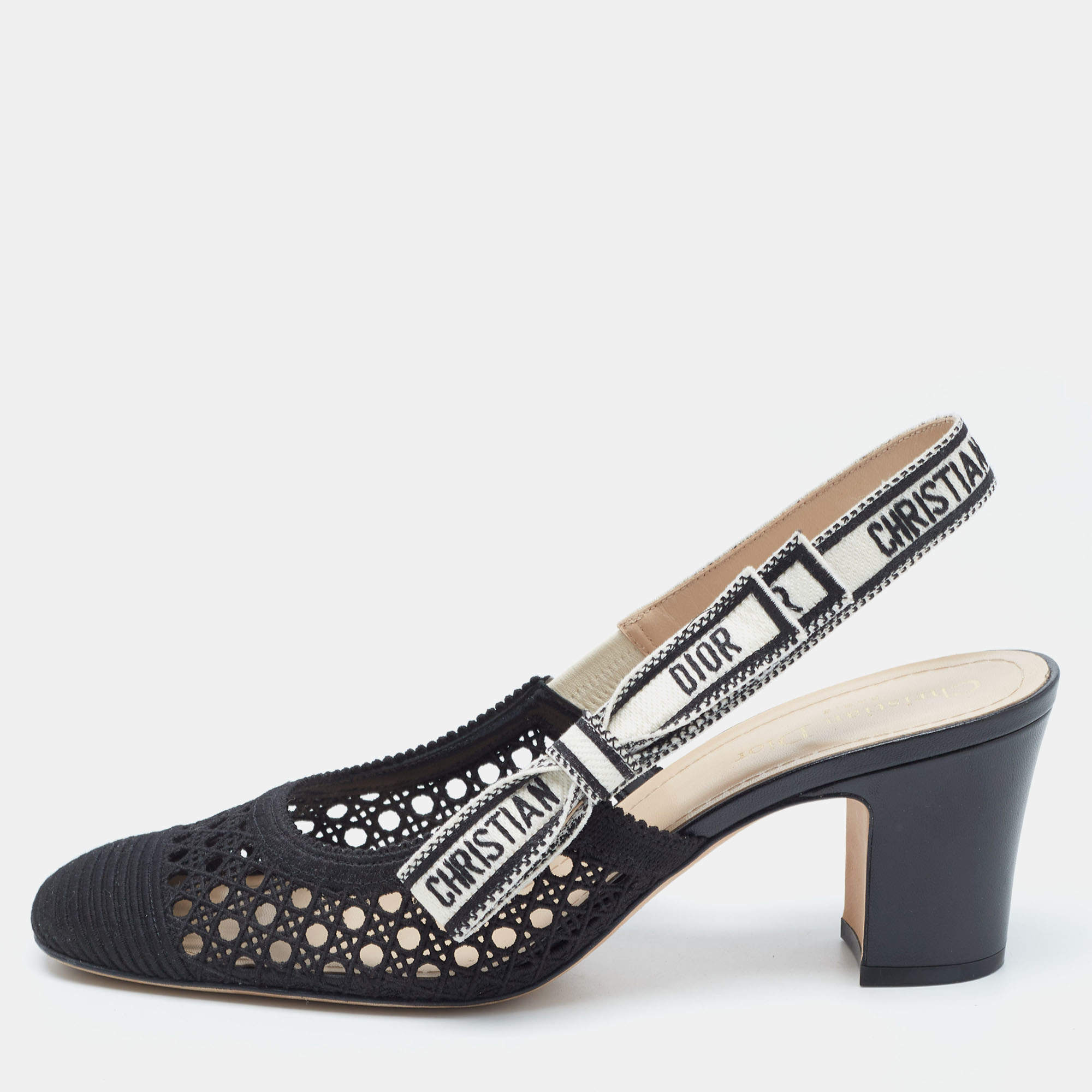 Dior Black Cannage Fabric Dior & Moi Slingback Pumps Size 39.5