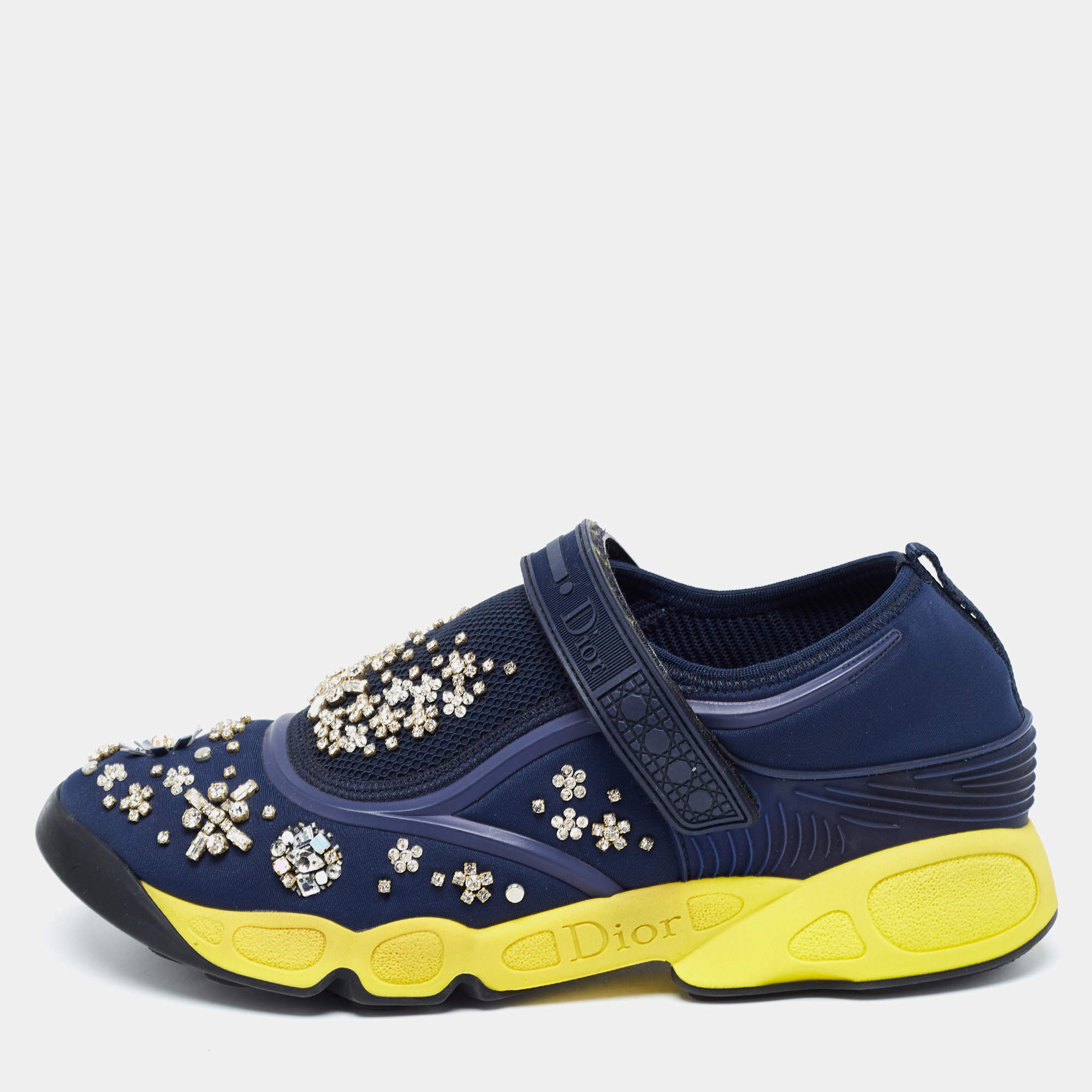 Pre Owned Dior Navy Blue Nylon and Mesh Fusion Sneakers Size 40