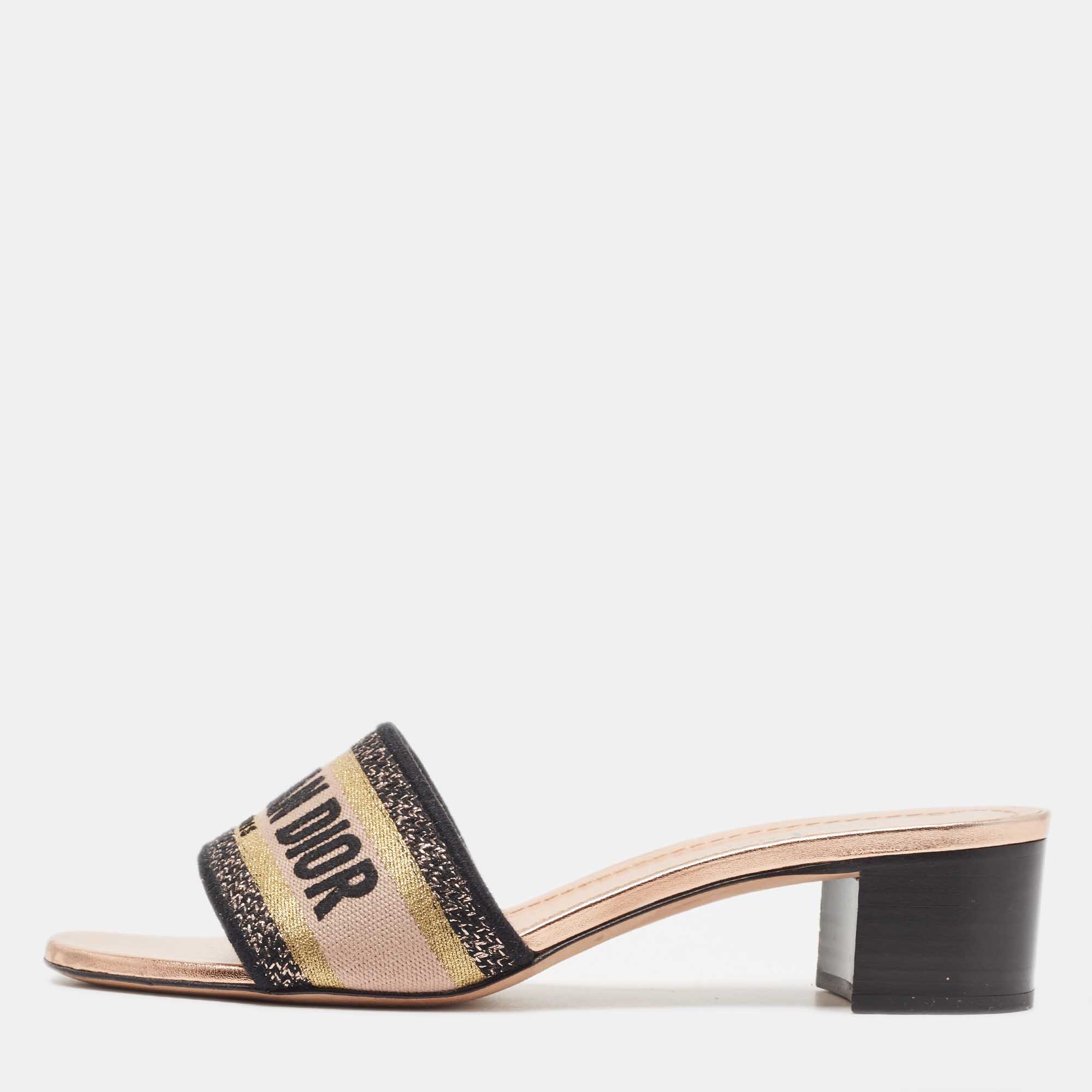Dior Multicolor Canvas Logo Embroidered Canvas Dway Slide Sandals Size 39