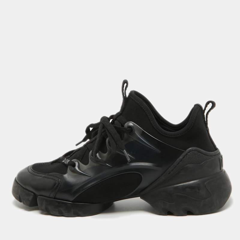 Dior Black Leather and Fabric D Connect Lace Up Sneakers Size 37