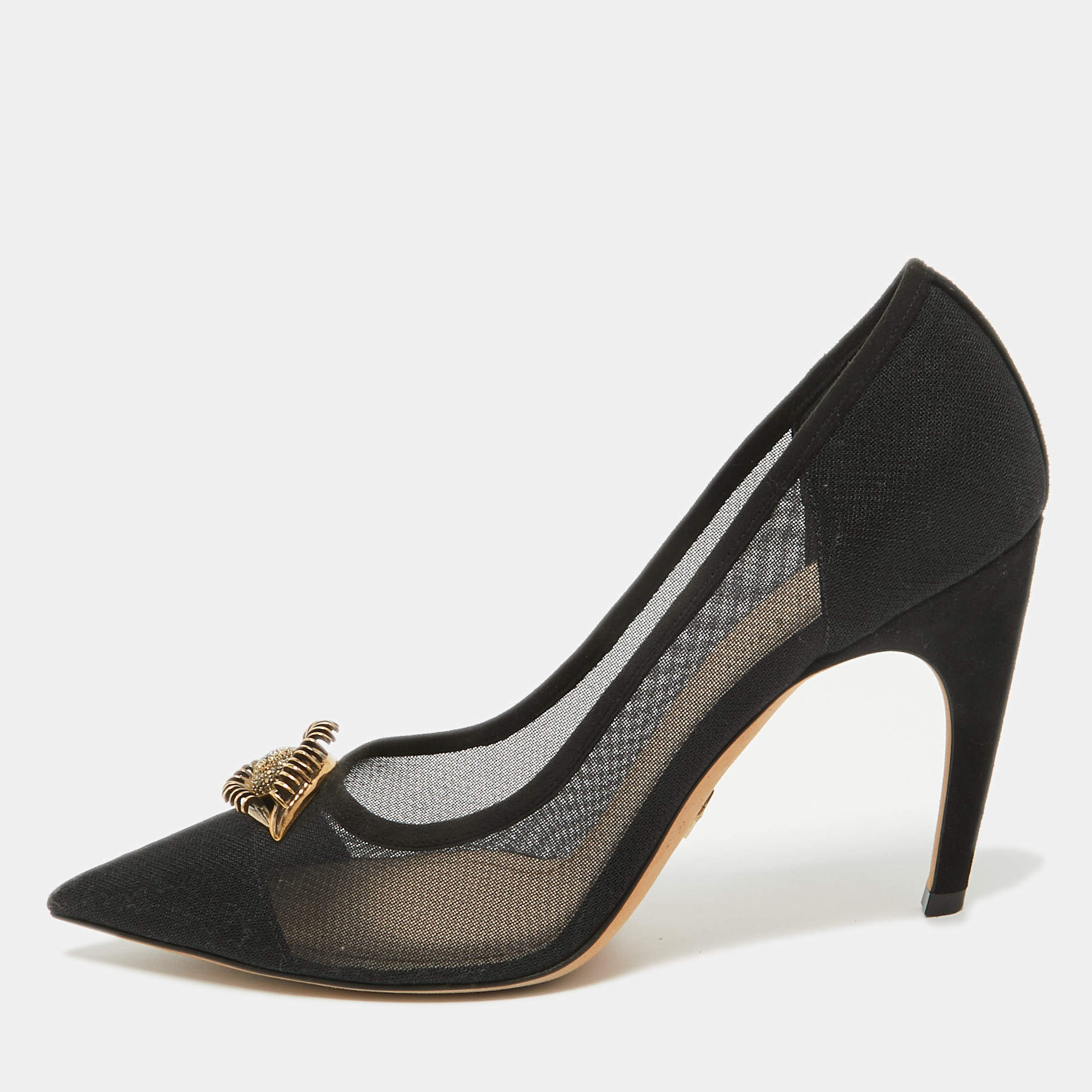 Dior Black Mesh And Suede Surreal D Eye Detail Pointed Toe Pumps Size 41