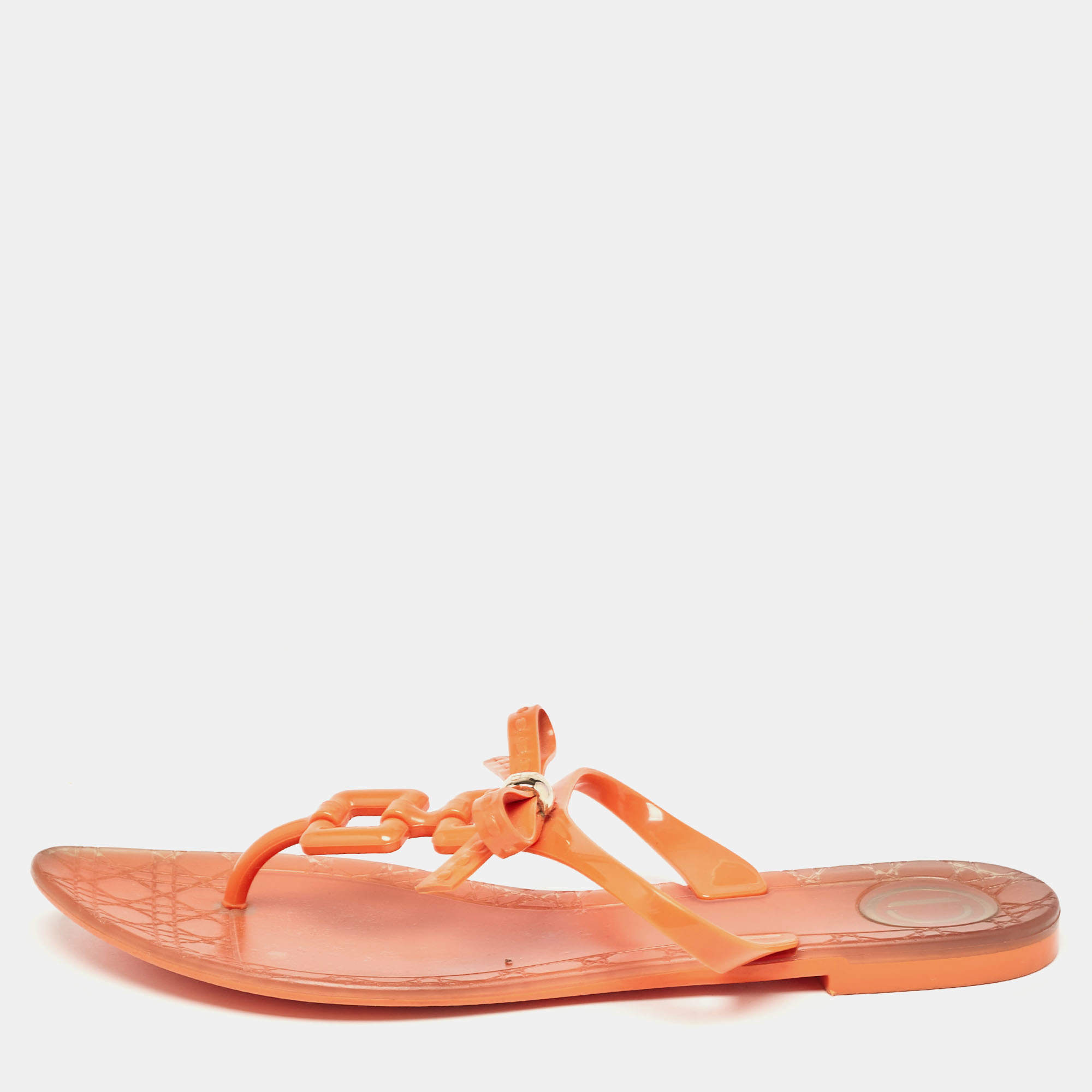 Pre Owned Dior Orange Jelly Thong Flat Sandals Size 40