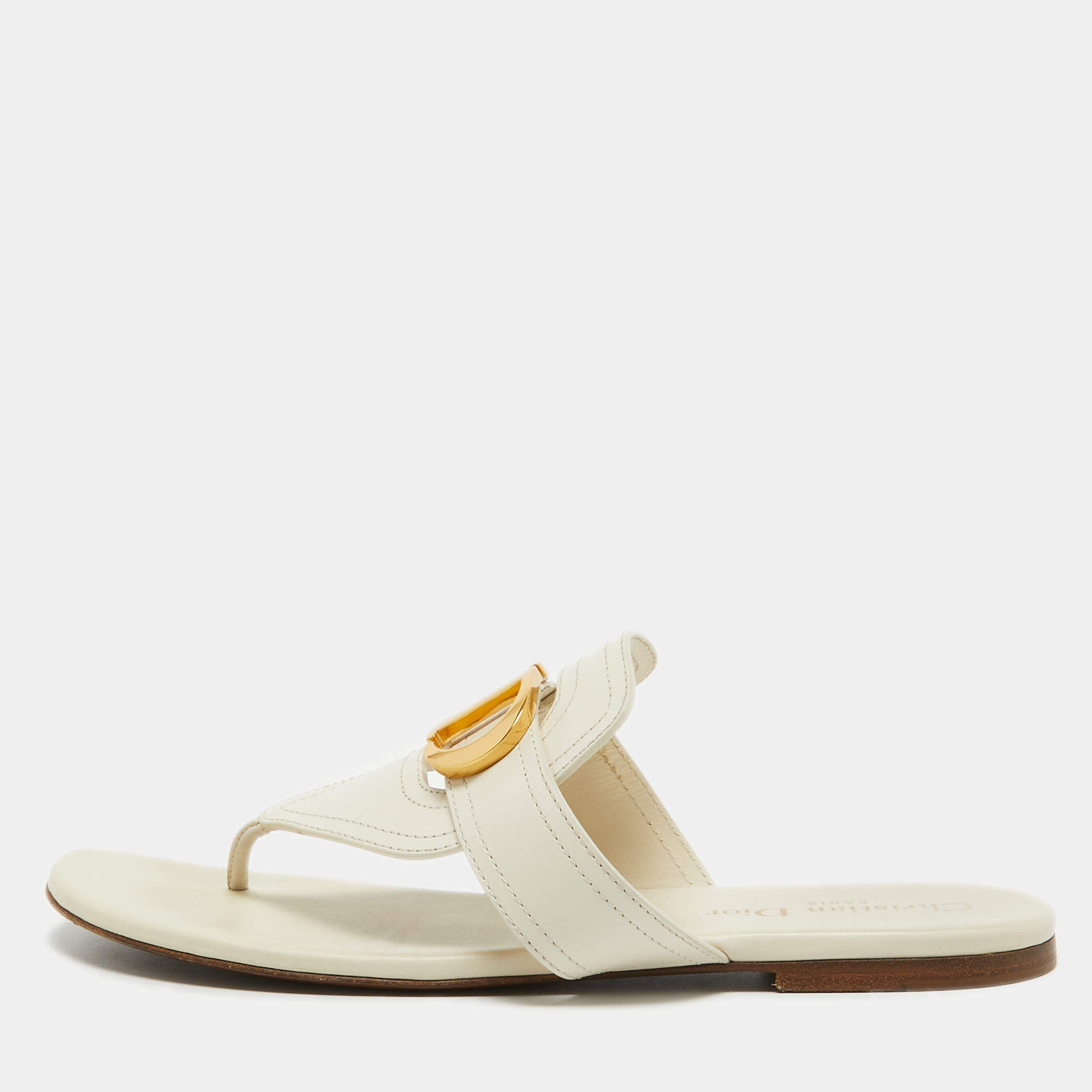 Christian Dior Off White Leather 30 Montaigne Thong Flats Size 39