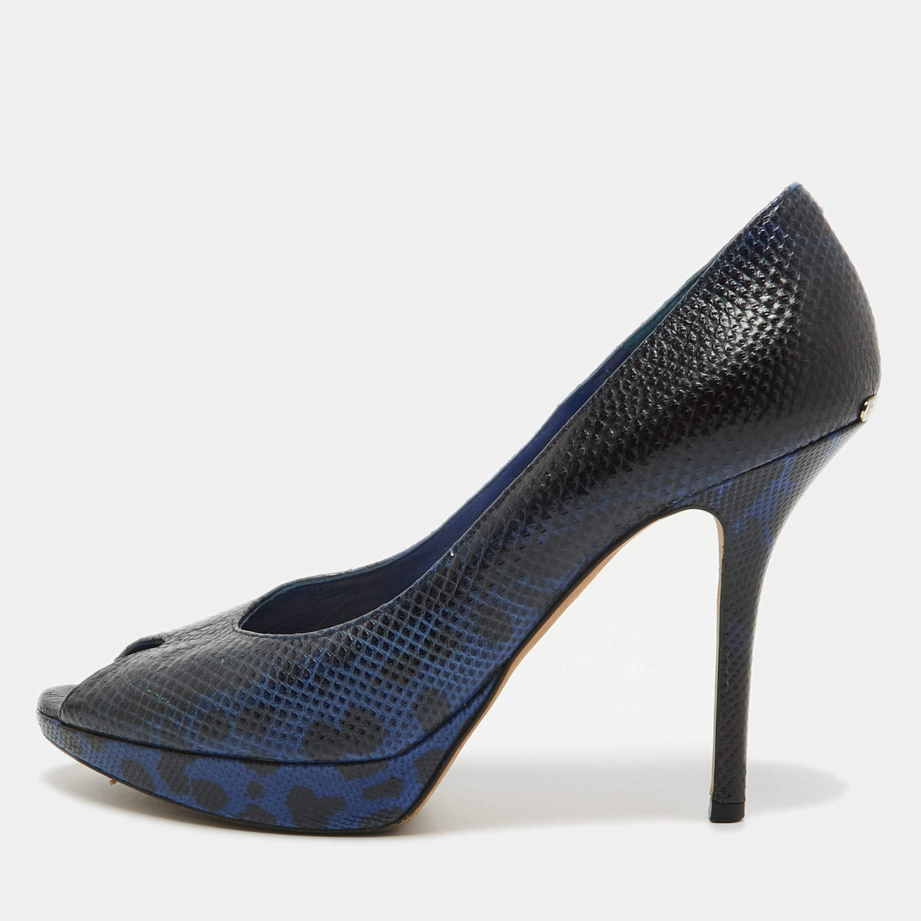 Dior Navy Blue/Black Sneak Embossed Miss Dior Pumps Size 39.5