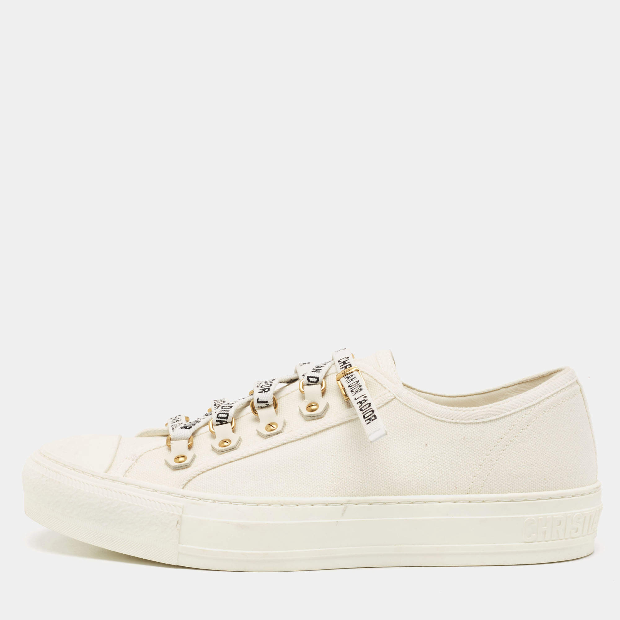 Dior Cream Canvas Walk'n'Dior Lace Up Sneakers Size 39