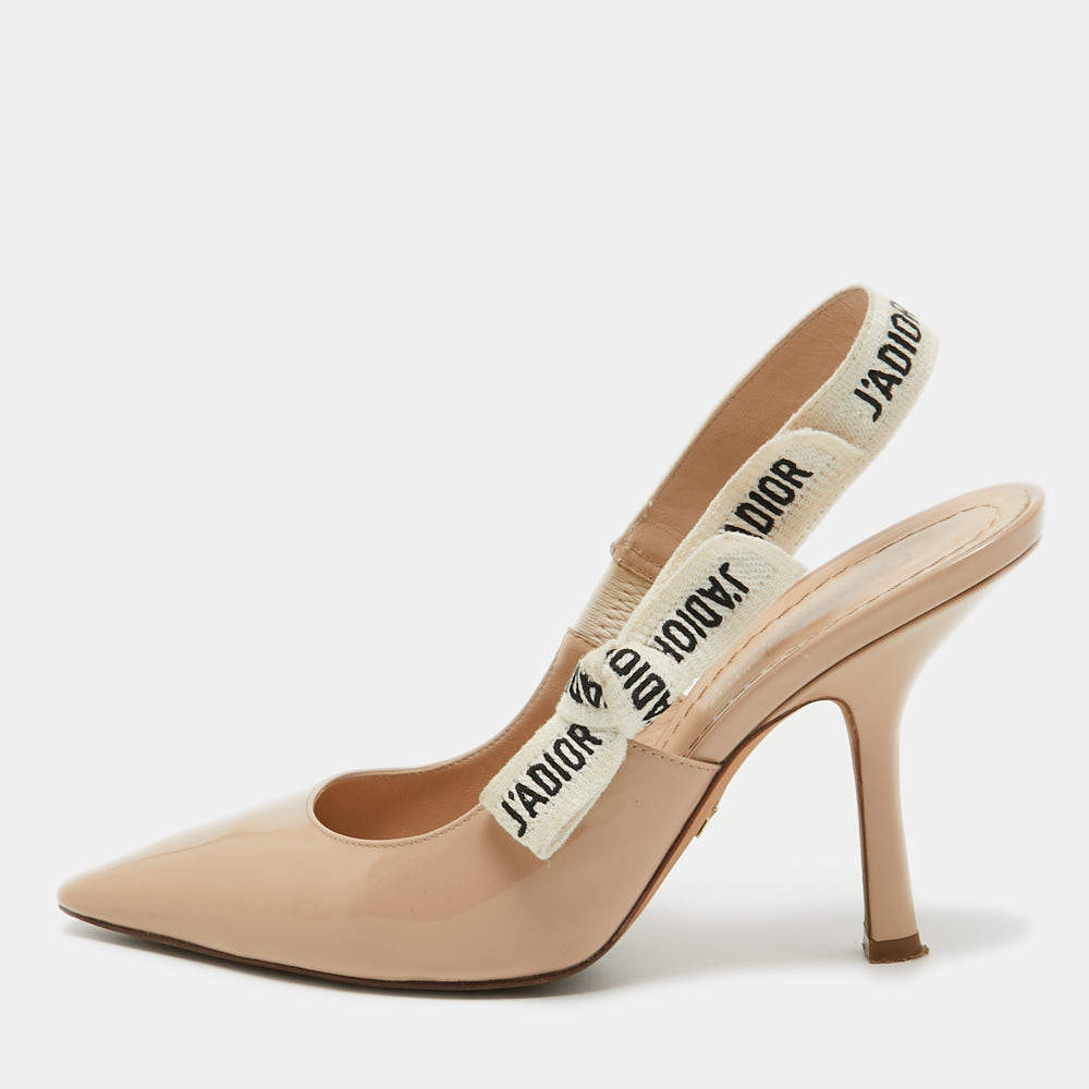 Pre Owned Dior Beige Patent Leather J'Adior Slingback Sandals Size 36