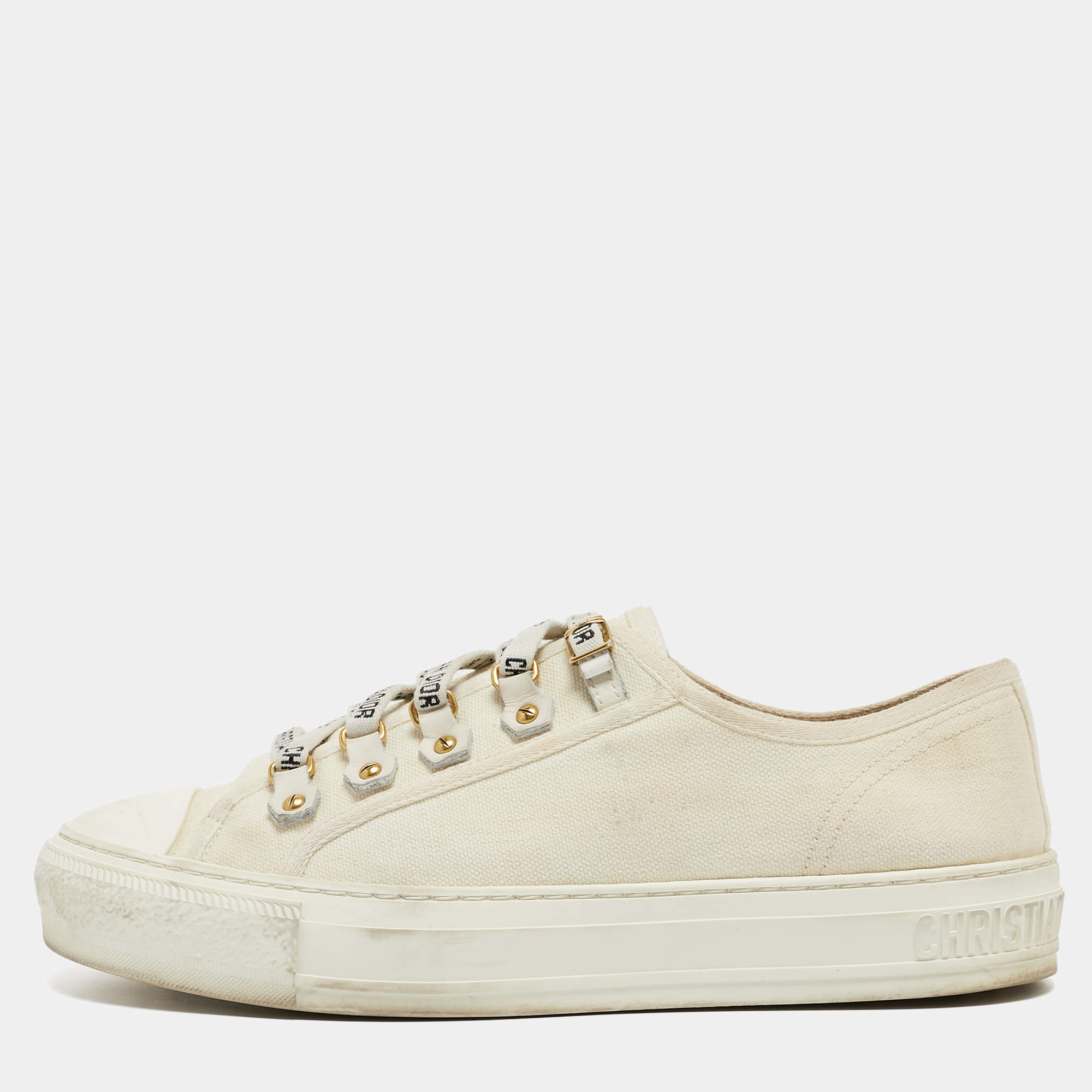 Dior White Canvas Walk'n'Dior Low Top Sneakers Size 39.5