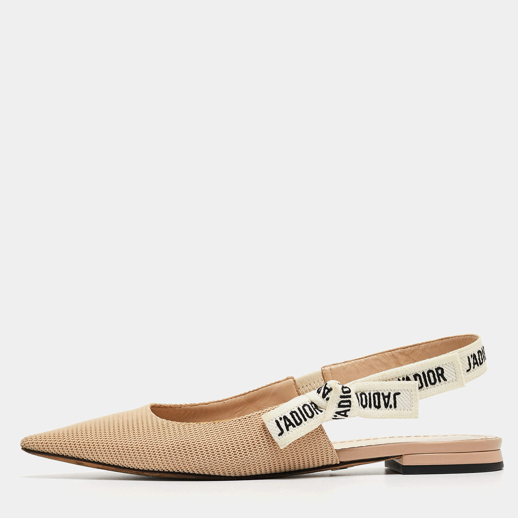 Dior Beige Technical Fabric J'Adior Ballerina Slingback Flats Size 36.5