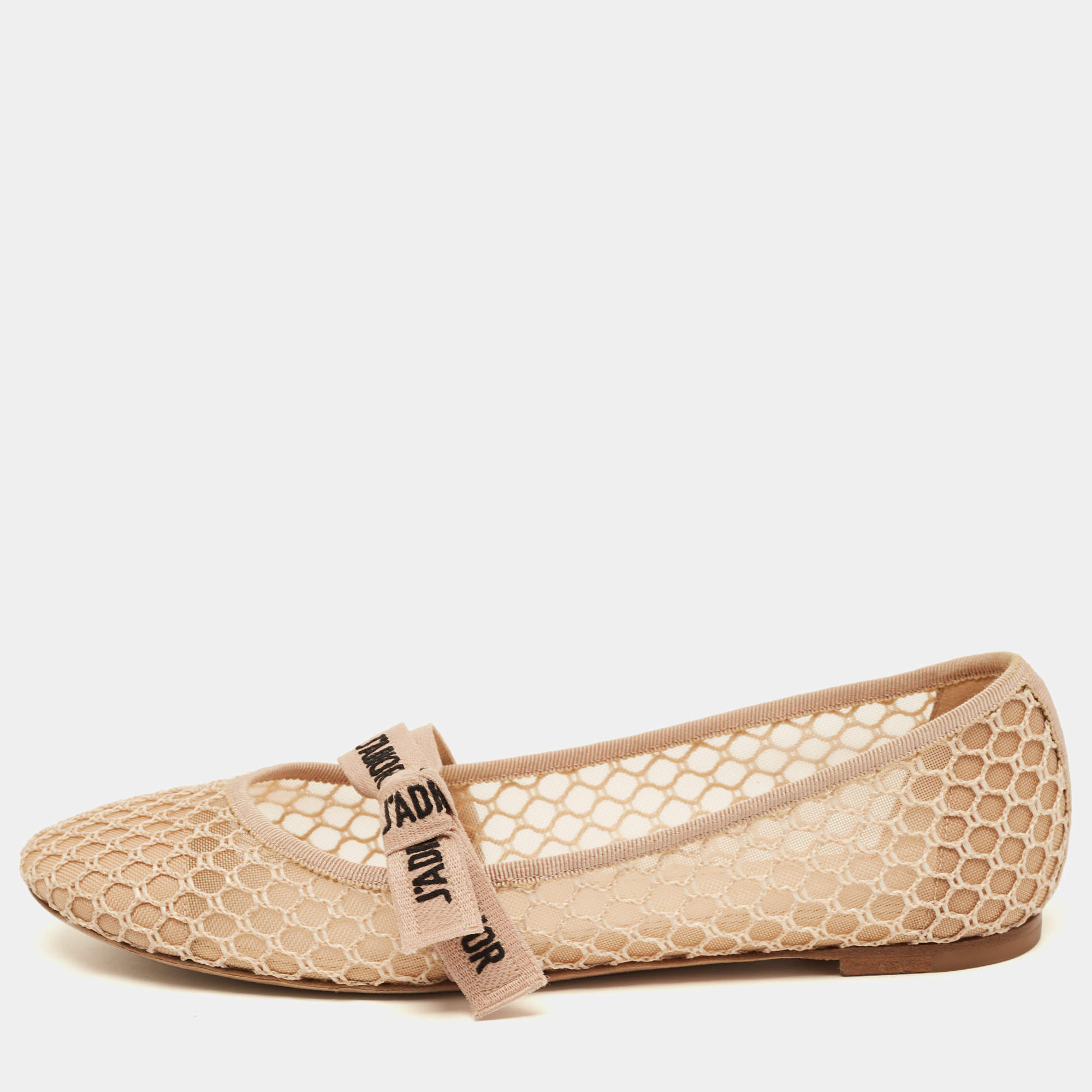 Dior Beige Mesh J'adior Mary Jane Ballet Flats Size 40
