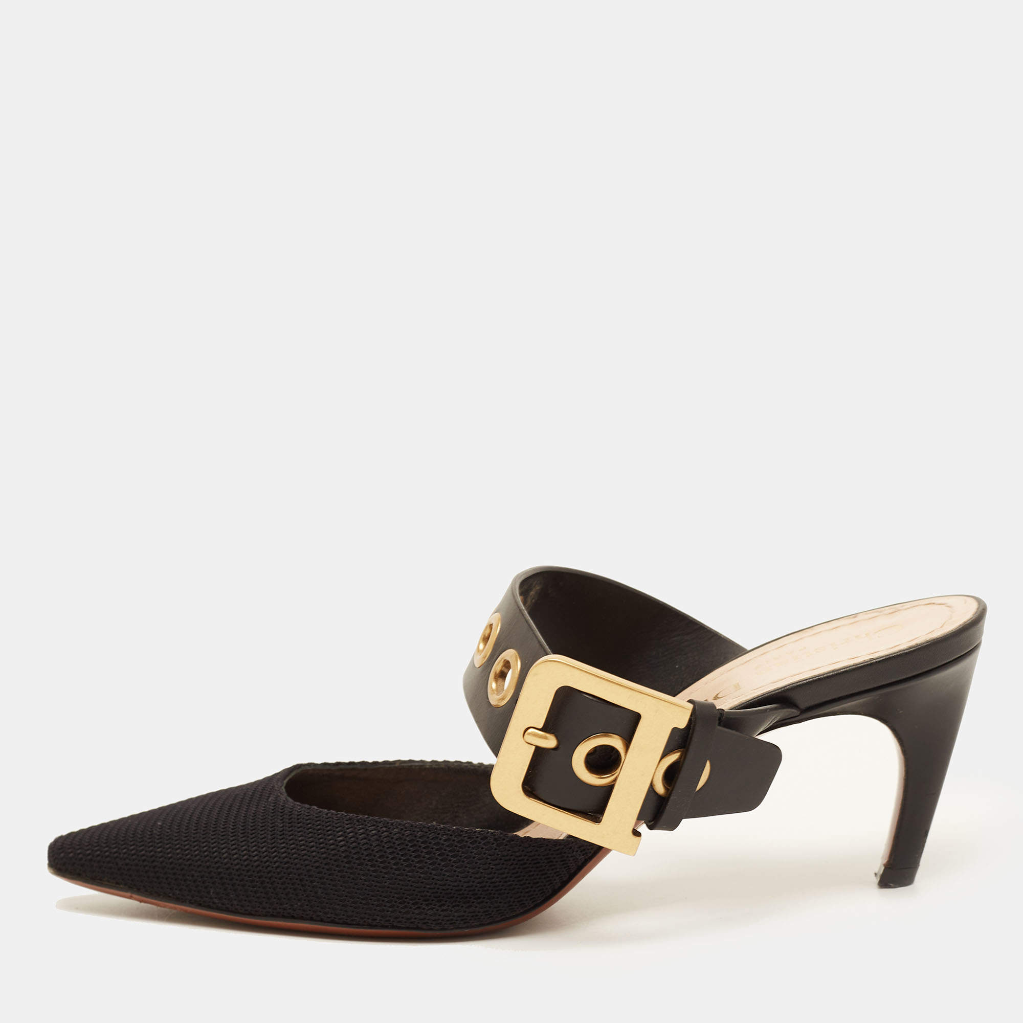 Pre Owned Dior Black Technical Fabric and Leather D-Dior Mules Size 37