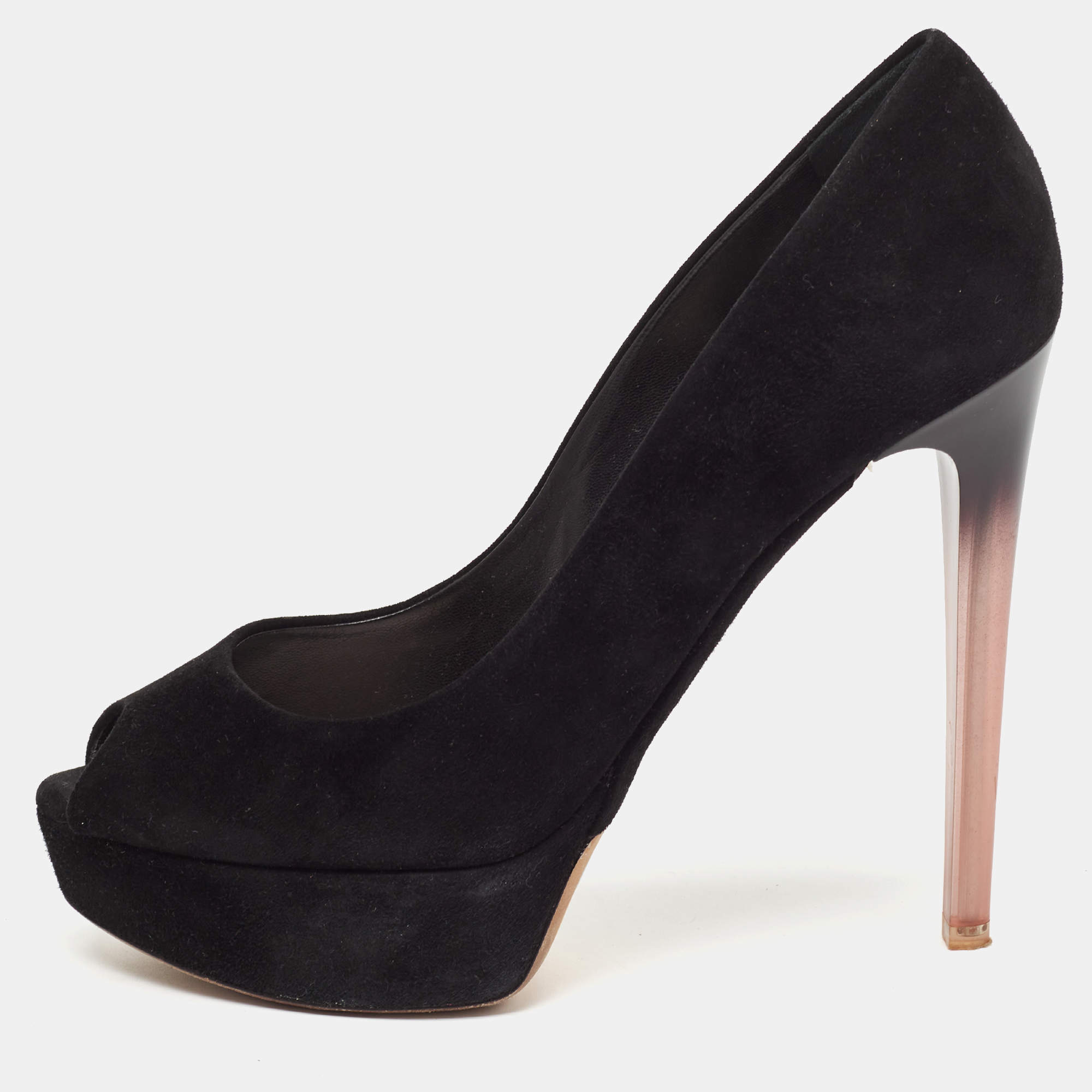 Dior Black Suede Peep Toe Platform Pumps Size 39.5 