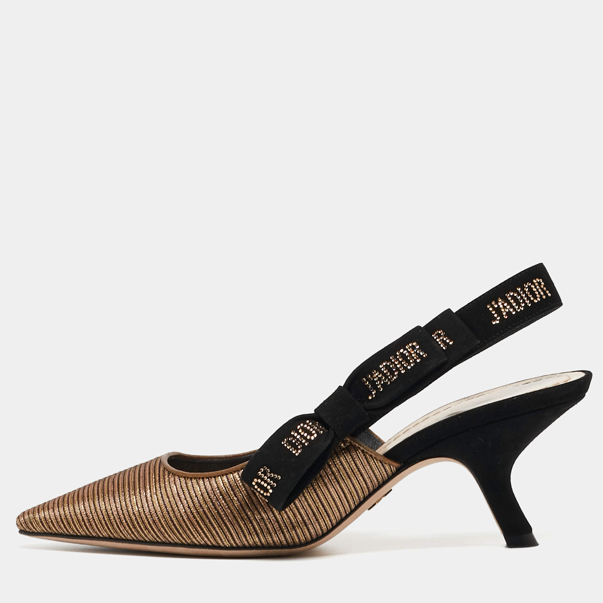 Dior Gold/Black Suede and Canvas J'adior Slingback Pumps Size 36