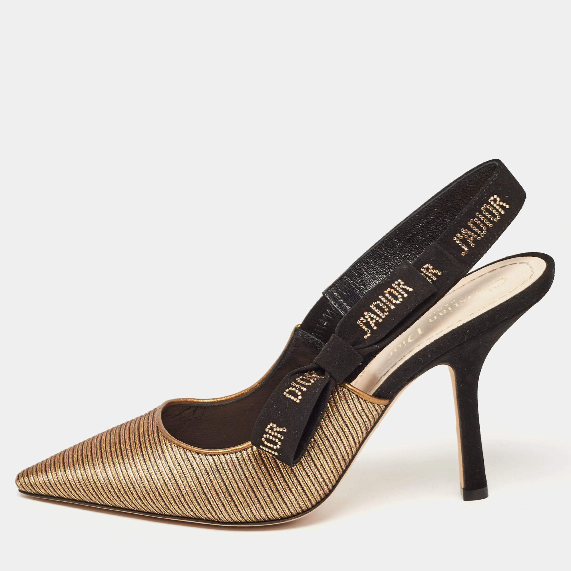 Dior Bronze Lurex Fabric J'adior Slingback Pumps Size 40