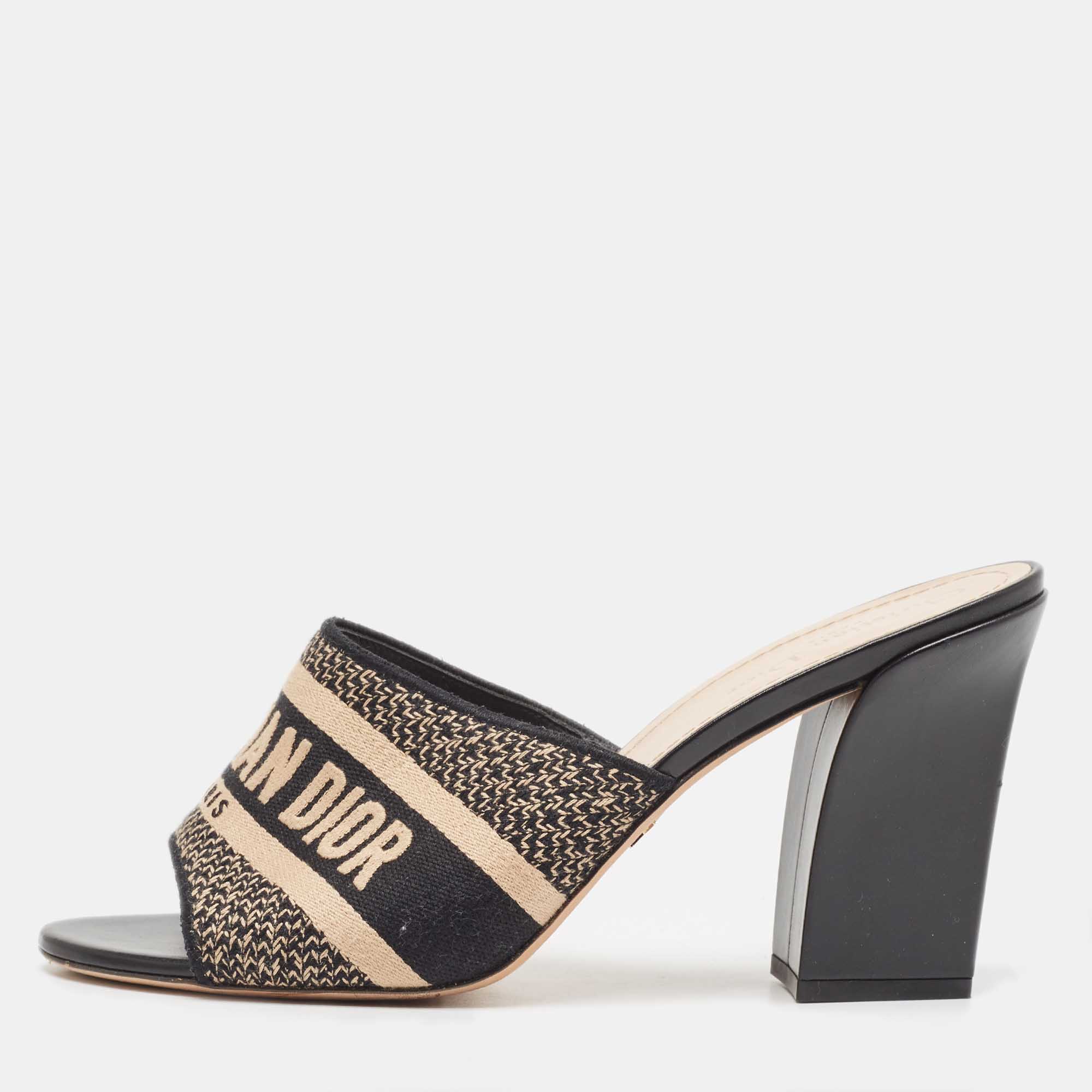 مملوكة مسبقًا Dior Black/White Canvas Dway  Slides Size 42 