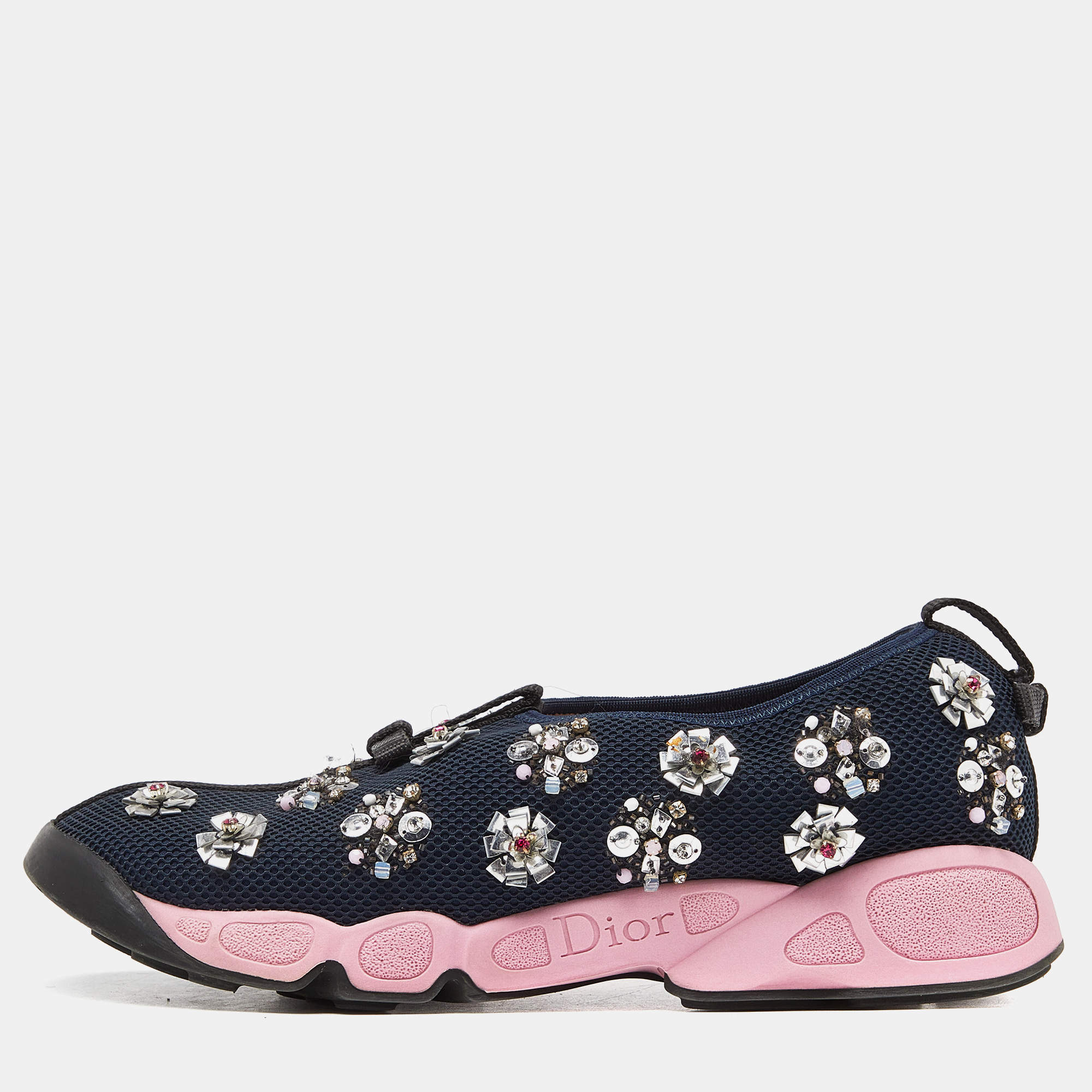 Pre Owned Dior Navy Blue Mesh  Fusion Low Top Sneakers Size 39.5