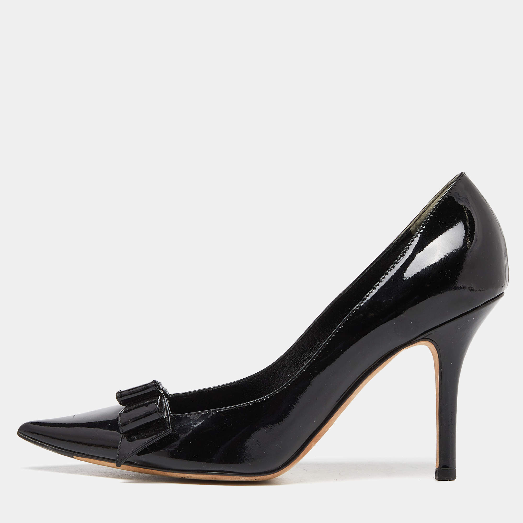 Dior Black Patent Bow Pointed Toe Pumps Size 38