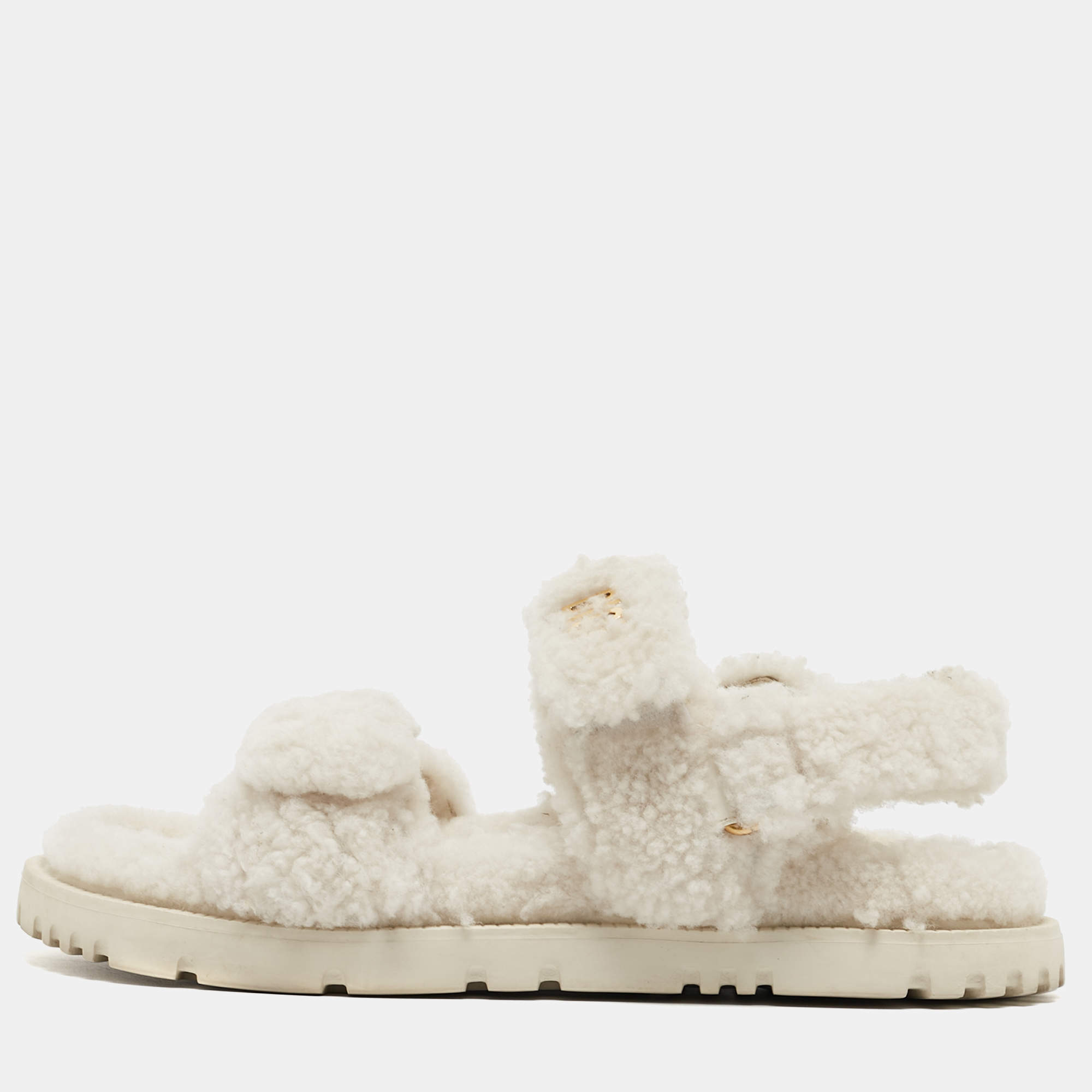 Pre Owned Dior White Fur DiorAct Slingback Sandals Size 39